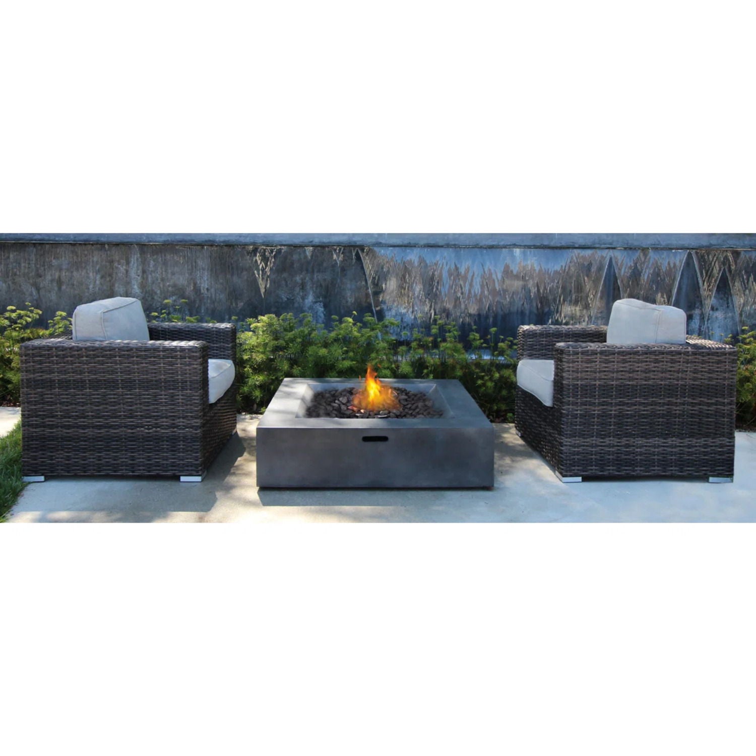 Rattan Wicker Patio Set With Cushions And Concrete Fire Pit - Best Buy Furniture