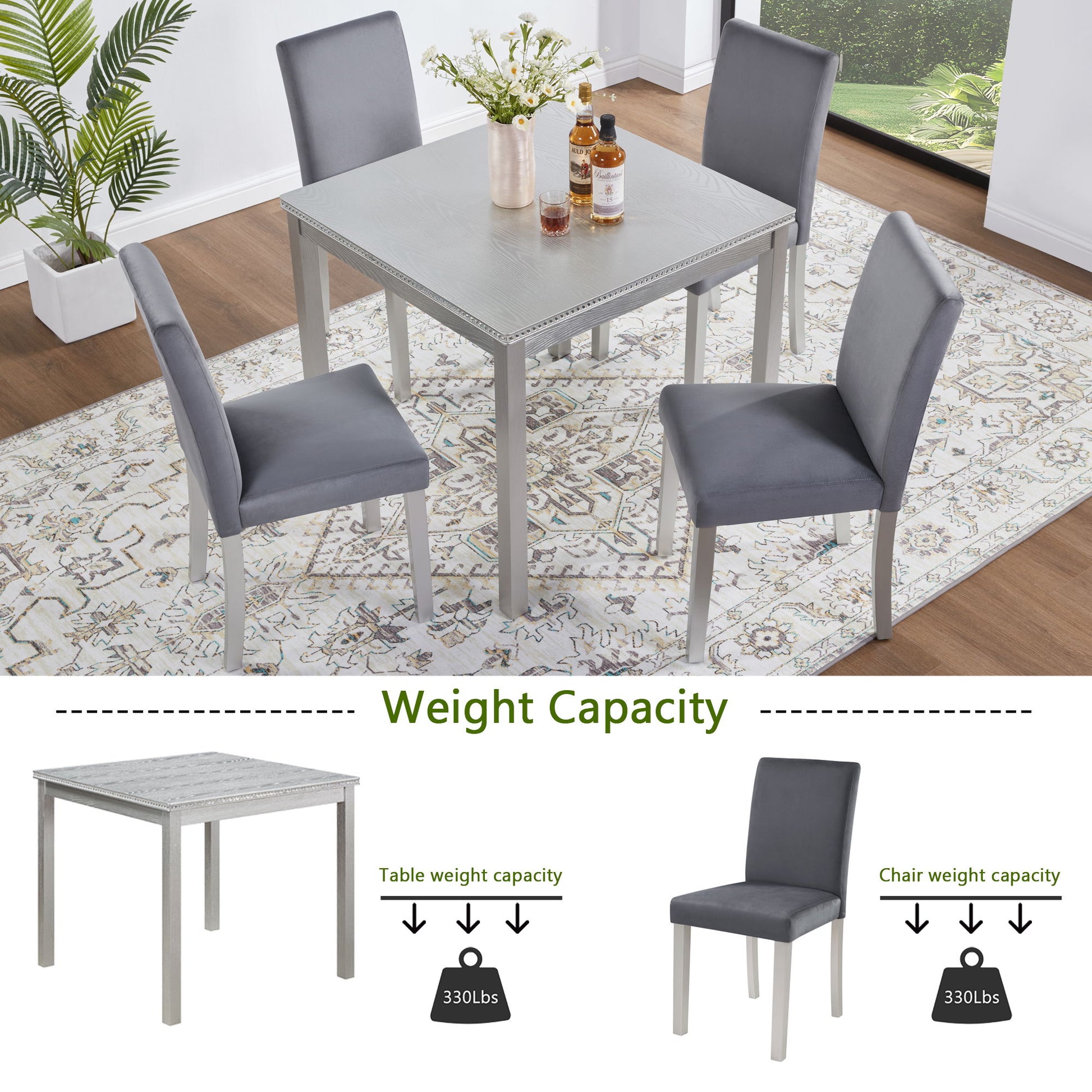 5 Pieces Wooden Dining Table Set, Square Table And 4 Upholstered Chairs - Best Buy Furniture