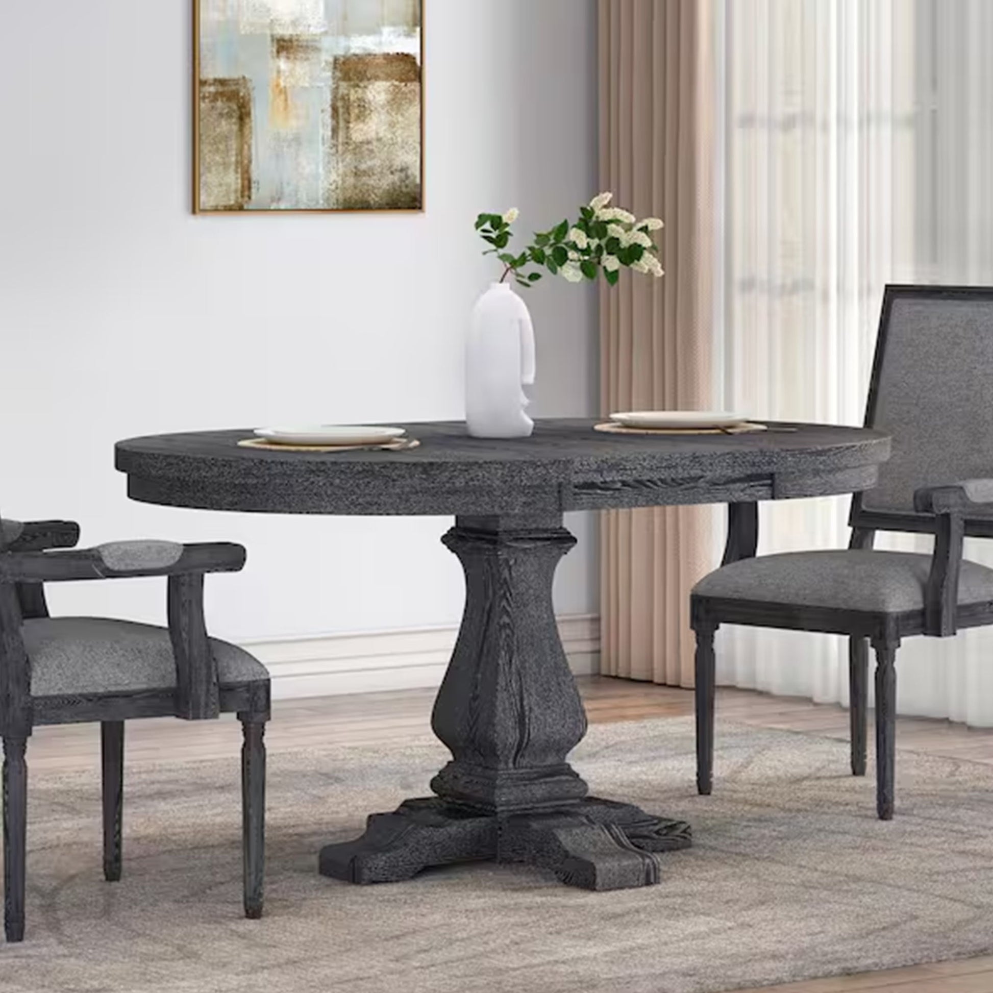 Rustic Extendable Dining Table With Pedestal Base - Gray - Best Buy Furniture