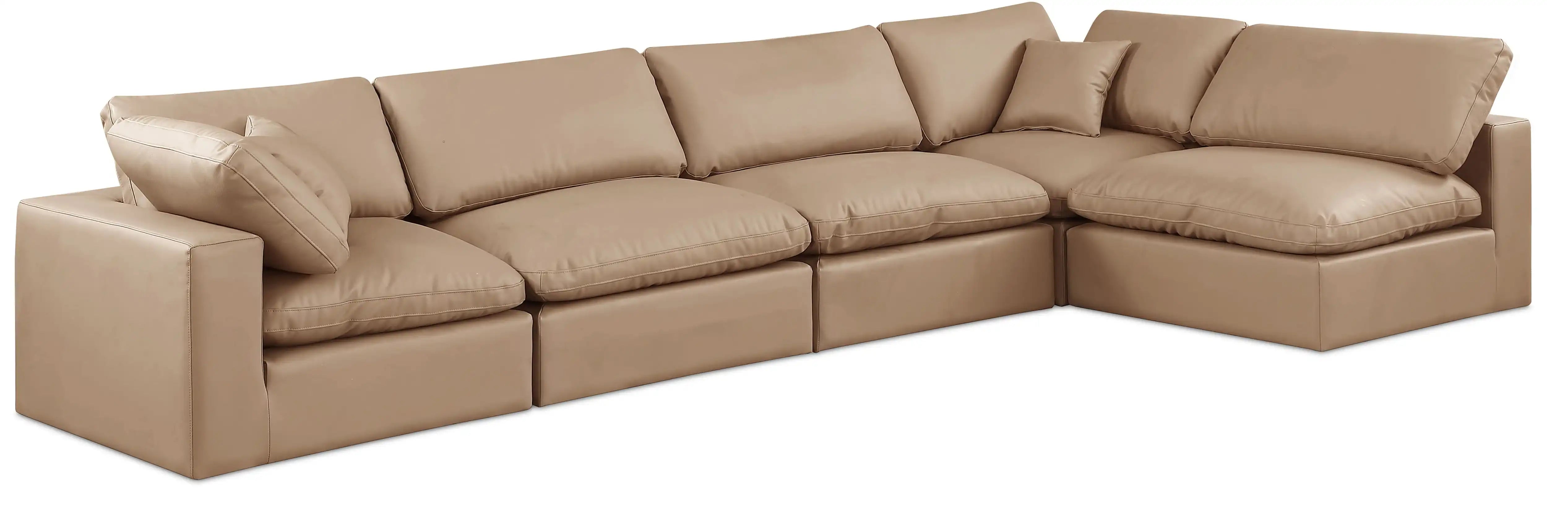 Comfy - 5 Piece Faux Leather Modular Sectional - Tan - Best Buy Furniture