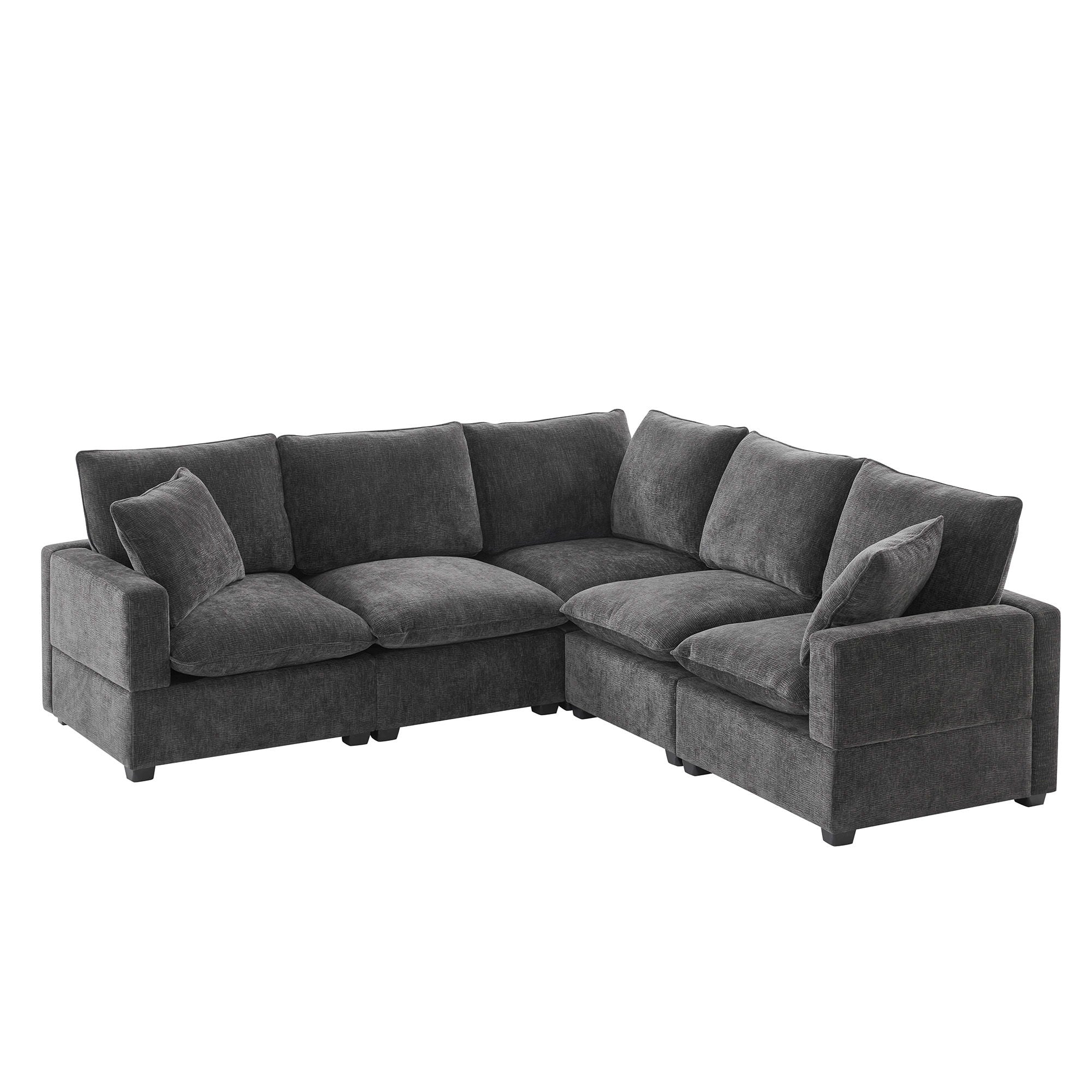 Modern L Shape Modular Sofa, 5 Seat Chenille Sectional Couch Set With 2 Pillows Included, Freely Combinable Indoor Funiture For Living Room, Apartment, Office - Best Buy Furniture