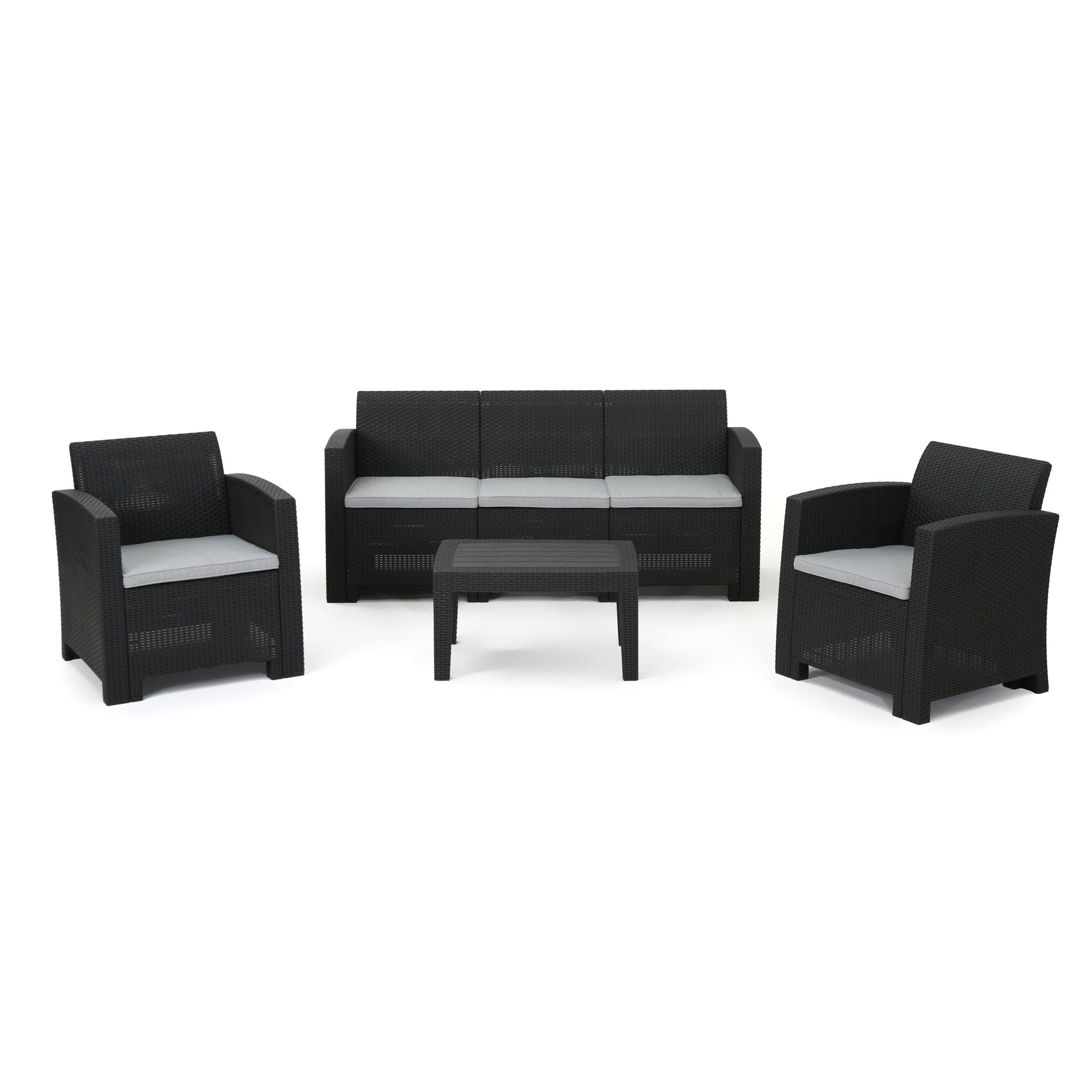 Velvora - Outdoor Wicker Set With 3 Seater Sofa, 2 Club Chairs, Coffee Table And Cushions - Brown - Best Buy Furniture