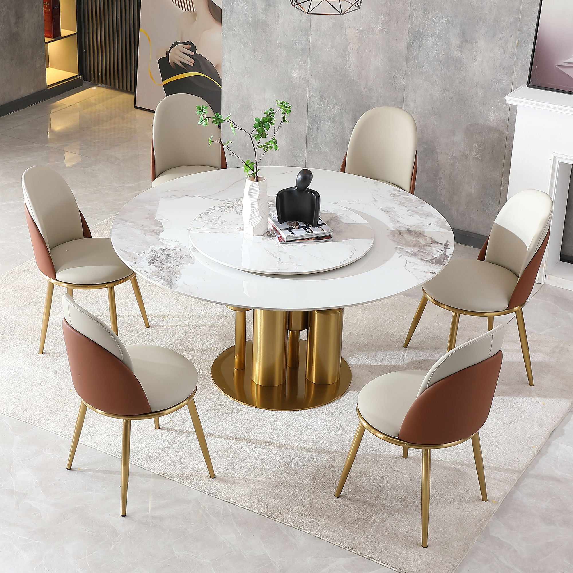 Round Stone Burning Table, Modern Marble Dining Table With Chairs - Best Buy Furniture