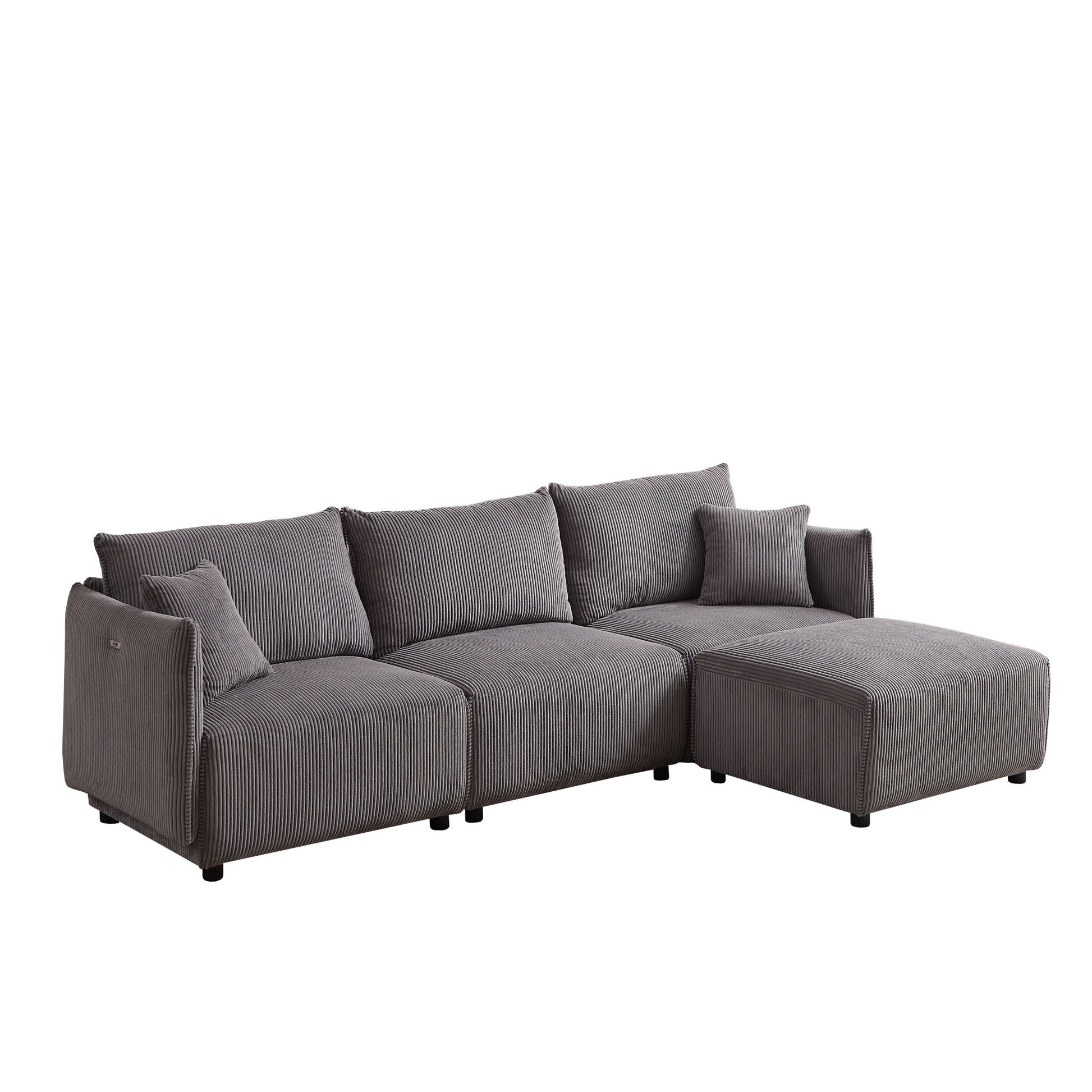 Modern Minimalist Corduroy Combination Sofa With 2 Comfort Cushions With USB & C Charging Ports - Best Buy Furniture