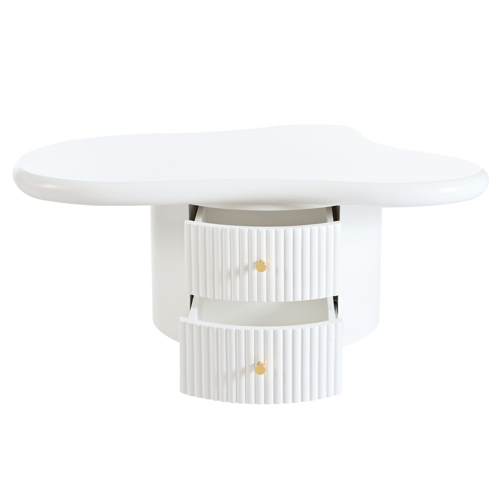 Cloud - Coffee Table (Set of 3), Irregular Shape Coffee Table With 2 Drawers, 2 Small Stools For Living Room - White - Best Buy Furniture