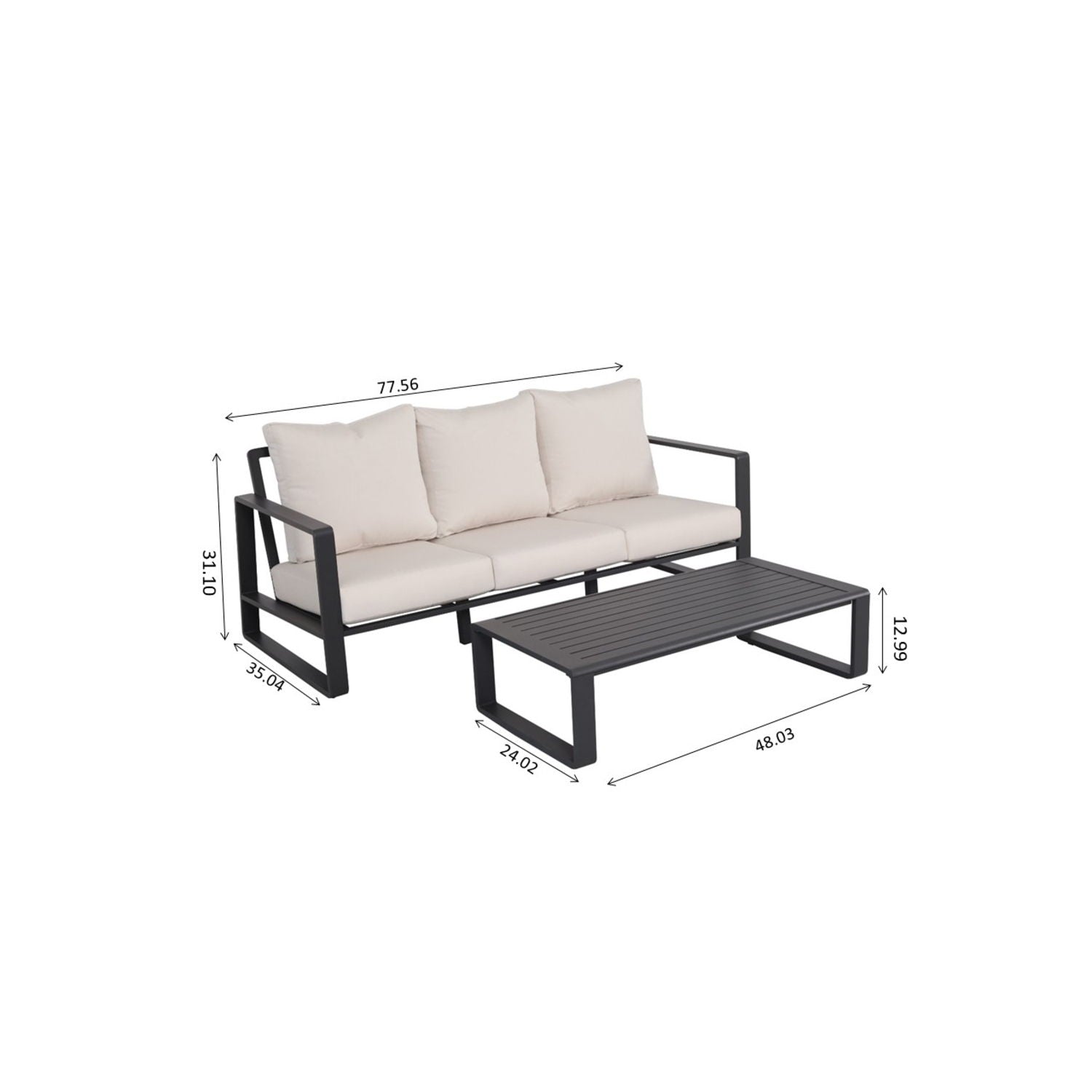 3 Person Sofa With Rectangular Coffee Table, Cushions Tino Tino - Beige - Best Buy Furniture