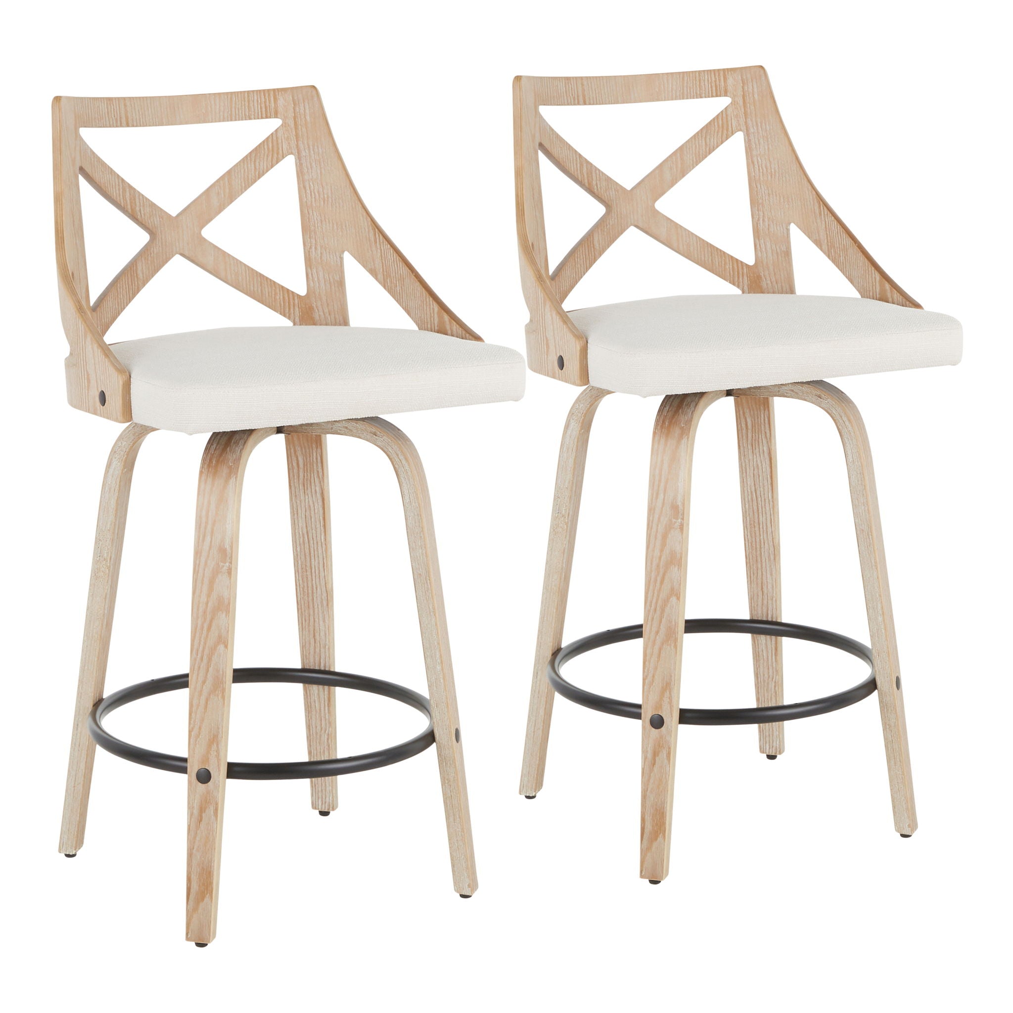 Charlotte - Farmhouse Fixed Height Counter Stool With Swivel (Set of 2) - White Washed / Cream - Best Buy Furniture