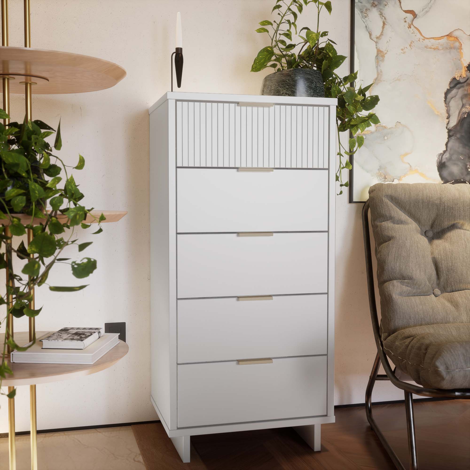 Granville - Tall Narrow Dresser With 5 Full Extension Drawers - White