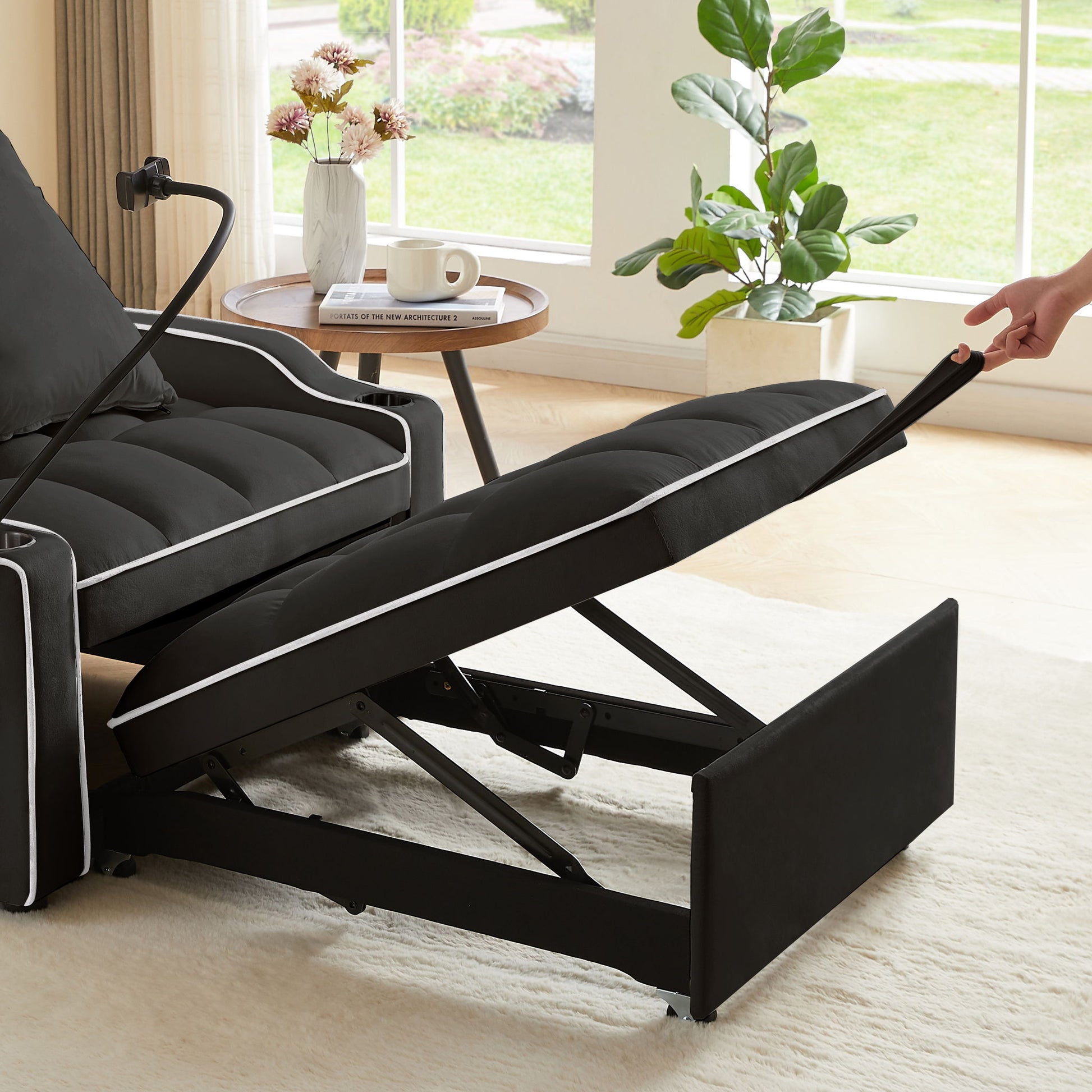 Convertible 3 In 1 Sofa Bed With Adjustable Sleeper Chair And Multi Pockets - Black - Best Buy Furniture