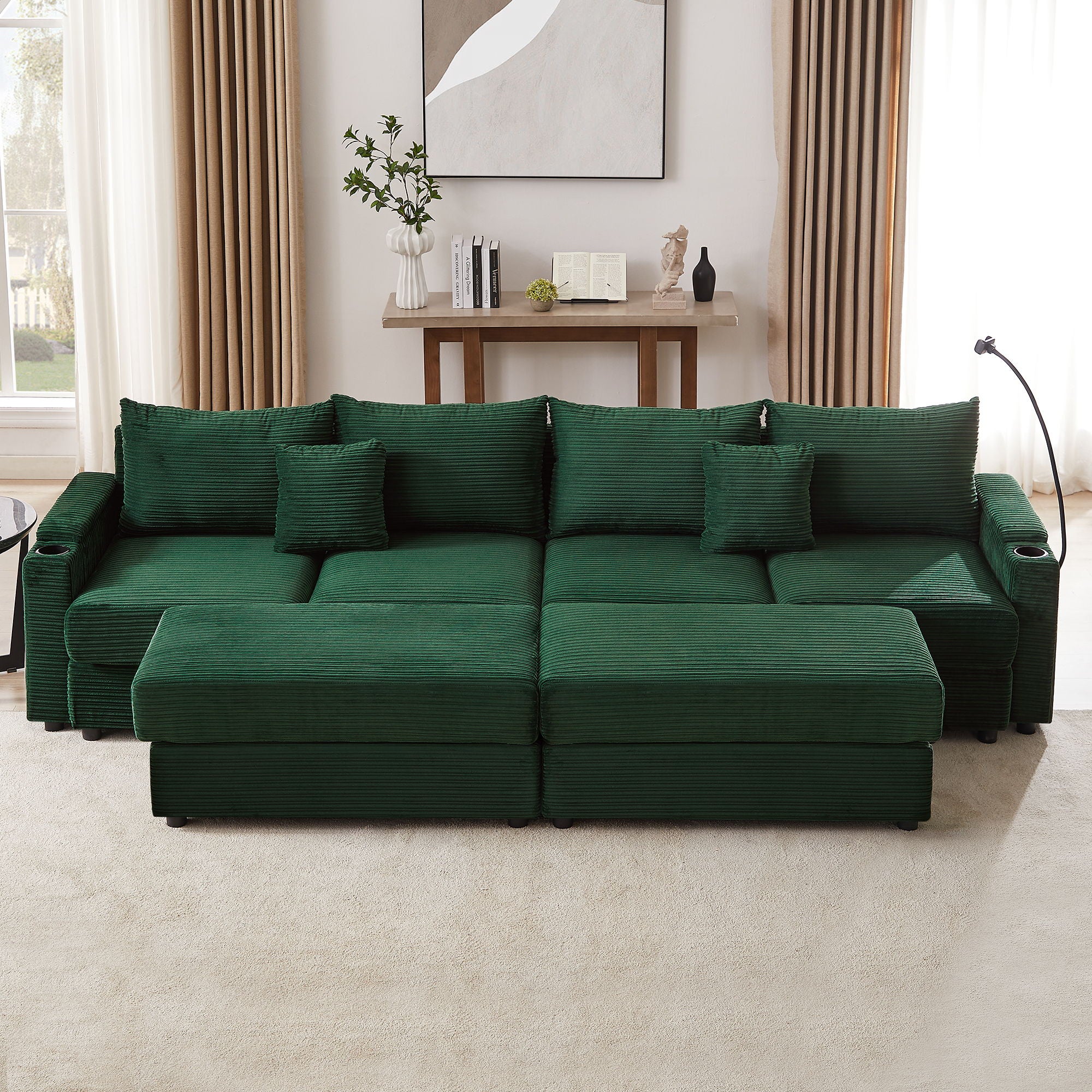 Modern Style Loveseat Sofa Sectional Sofa Couch With Storage Space, A Movable Ottoman, Two USB Ports, Two Cup Holders, A Phone Holder For Living Room - Best Buy Furniture