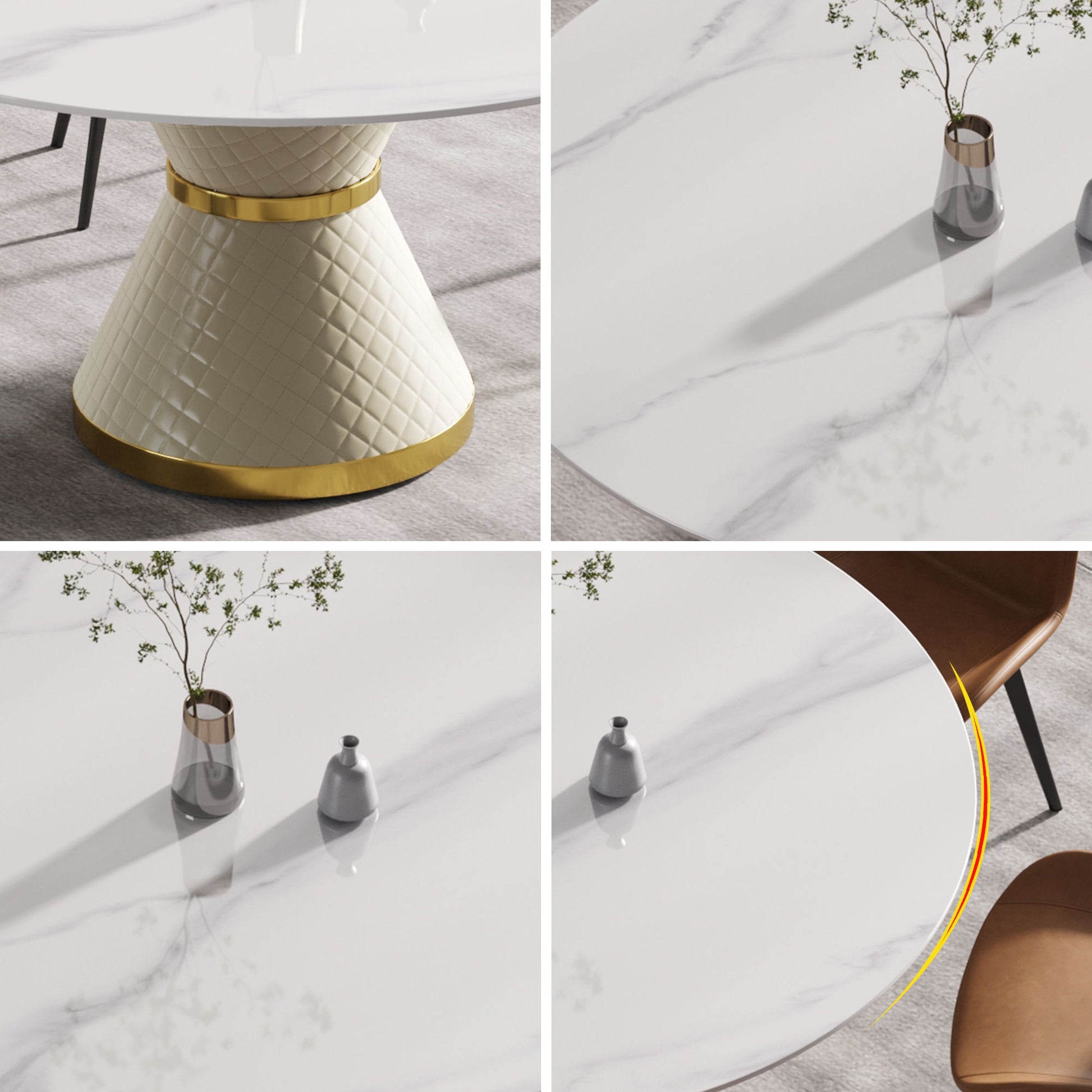 Modern Artificial Stone Round Carbon Steel Base Dining Table, Can Accommodate 6 People - Best Buy Furniture