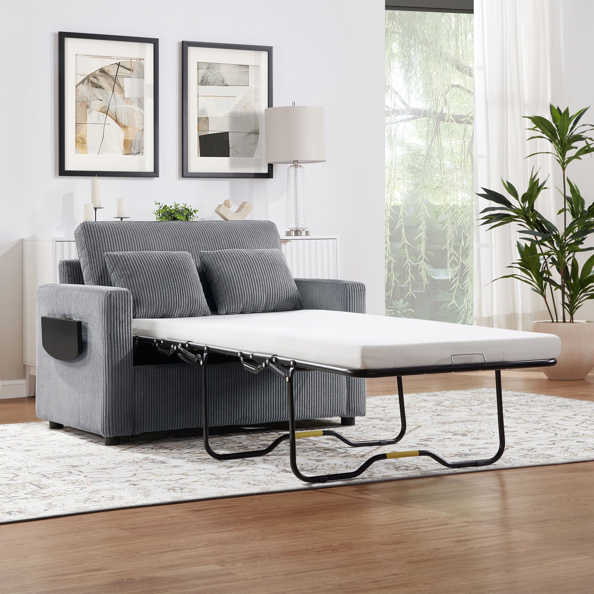 Sleeper Sofa With Foldable Mattress, USB Ports, Side Table & Storage Pocket - Best Buy Furniture