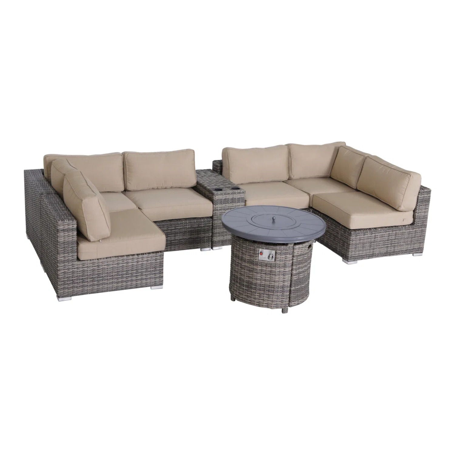 Wicker Outdoor Lounge Set With Cushions And Fire Pit - Best Buy Furniture