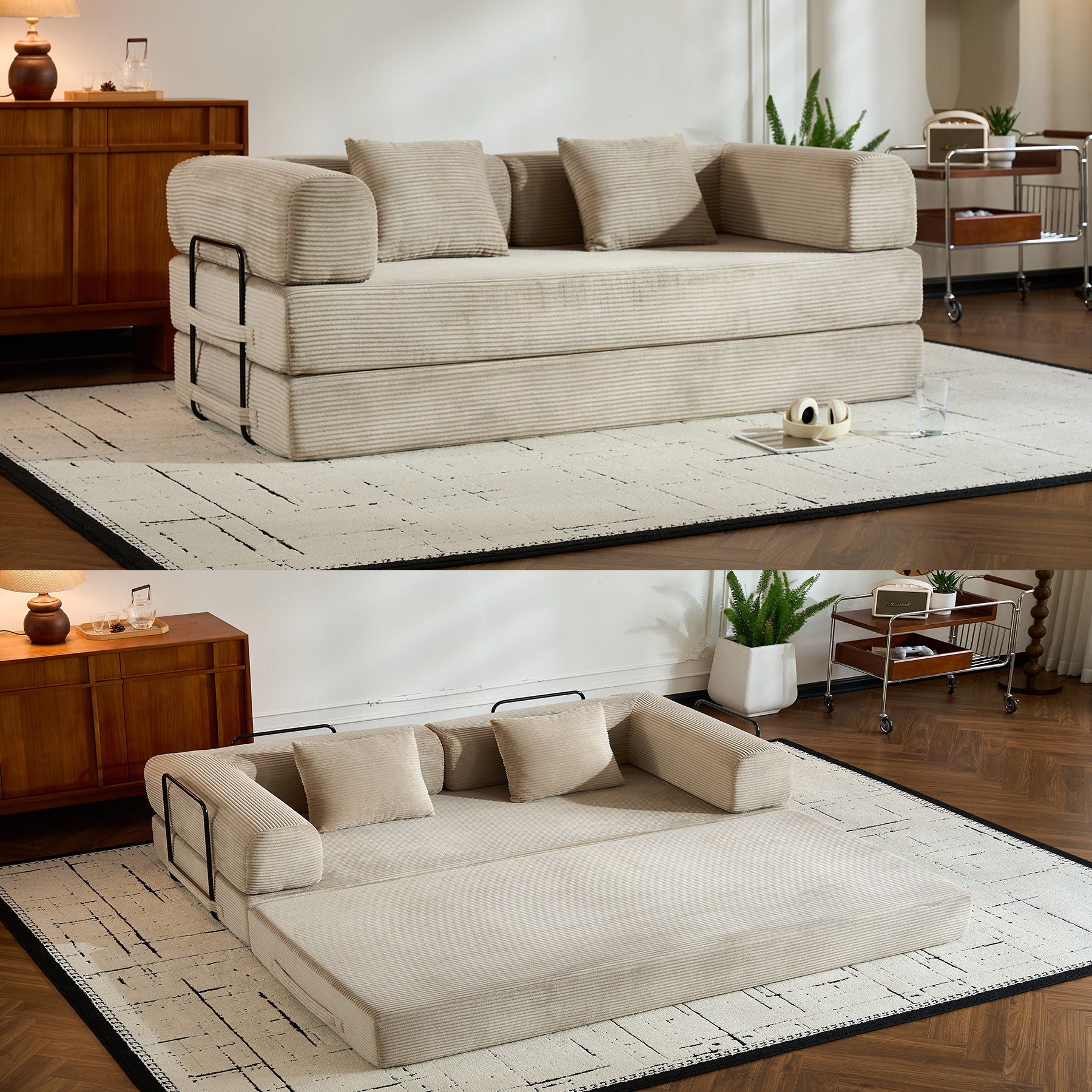 Convertible Sleeper Sofa Bed With Cylindrical Pillow, With Fixed Shape Frame - Best Buy Furniture