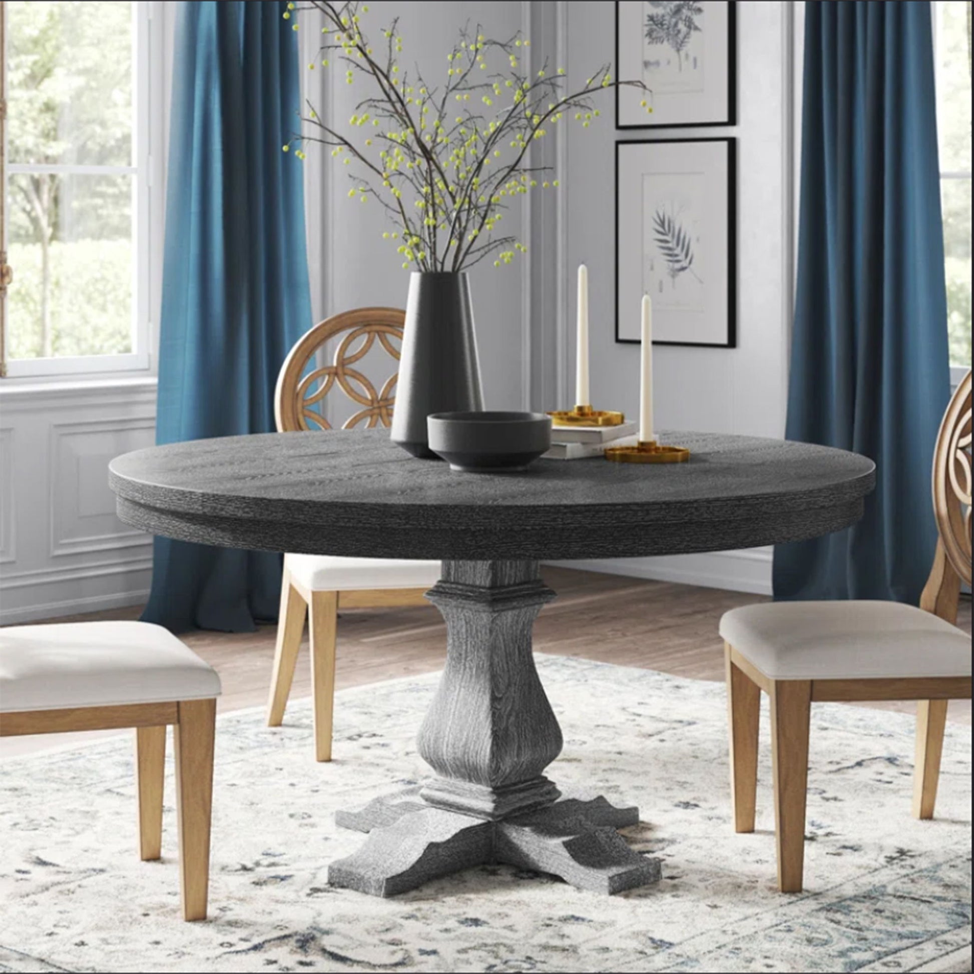 Rustic Extendable Dining Table With Pedestal Base - Gray - Best Buy Furniture