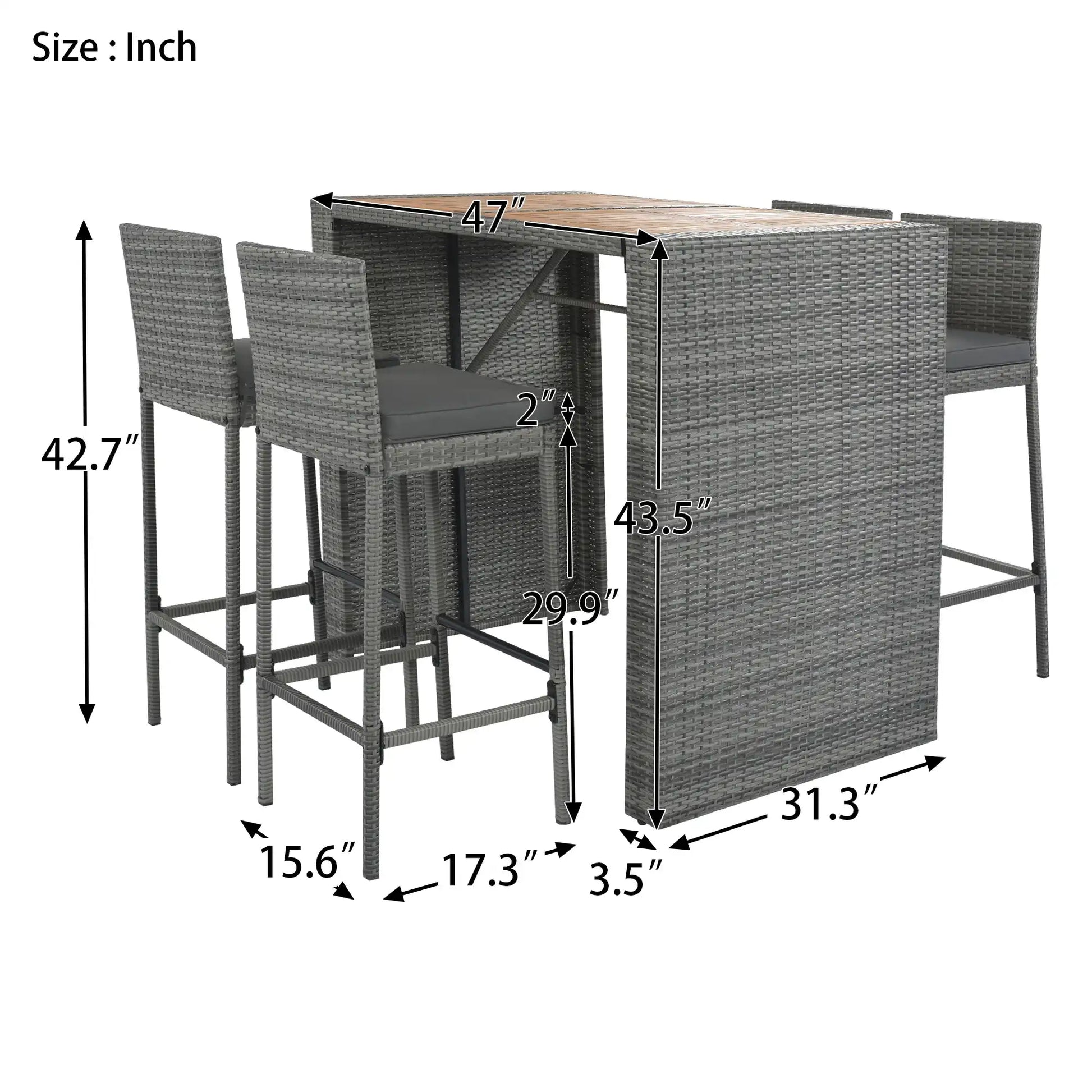 5 Piece Outdoor Wicker Bar Set with Acacia Wood Table, Brown & Gray - Best Buy Furniture