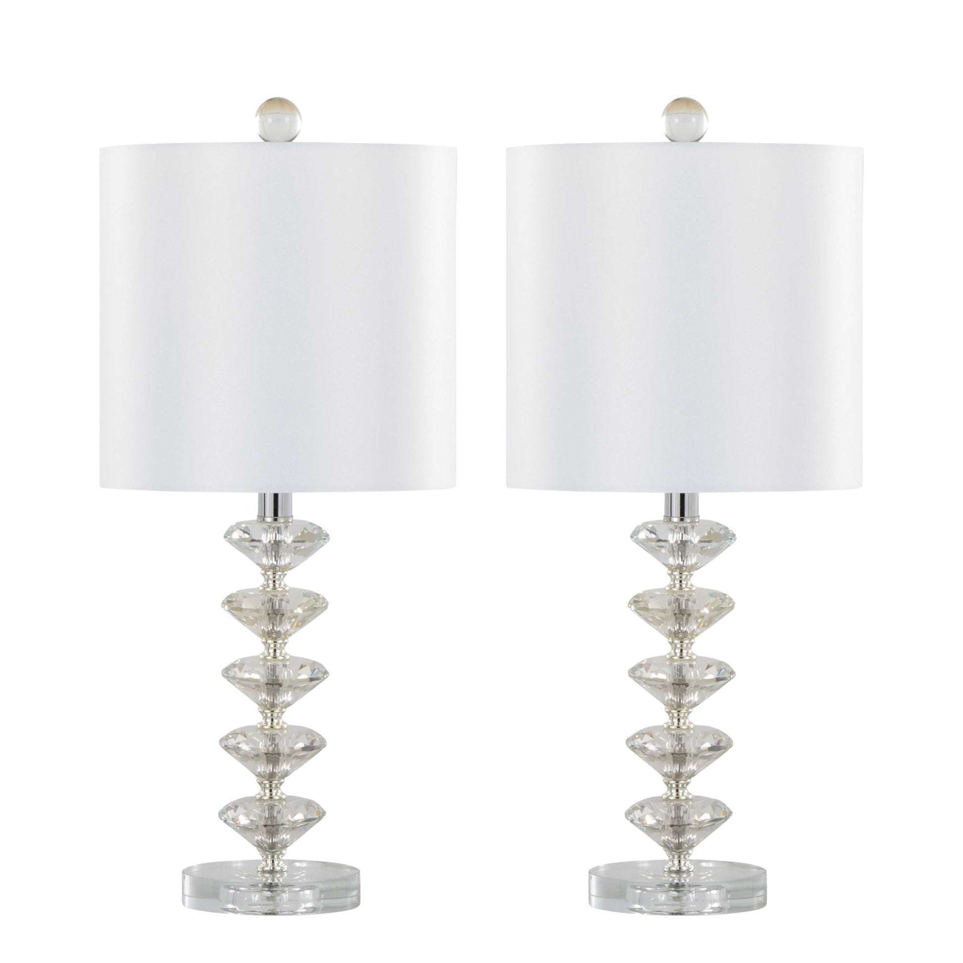 Diamond - Stacked Contemporary Crystal Table Lamp (Set of 2) - Clear / Off White / Chrome - Best Buy Furniture