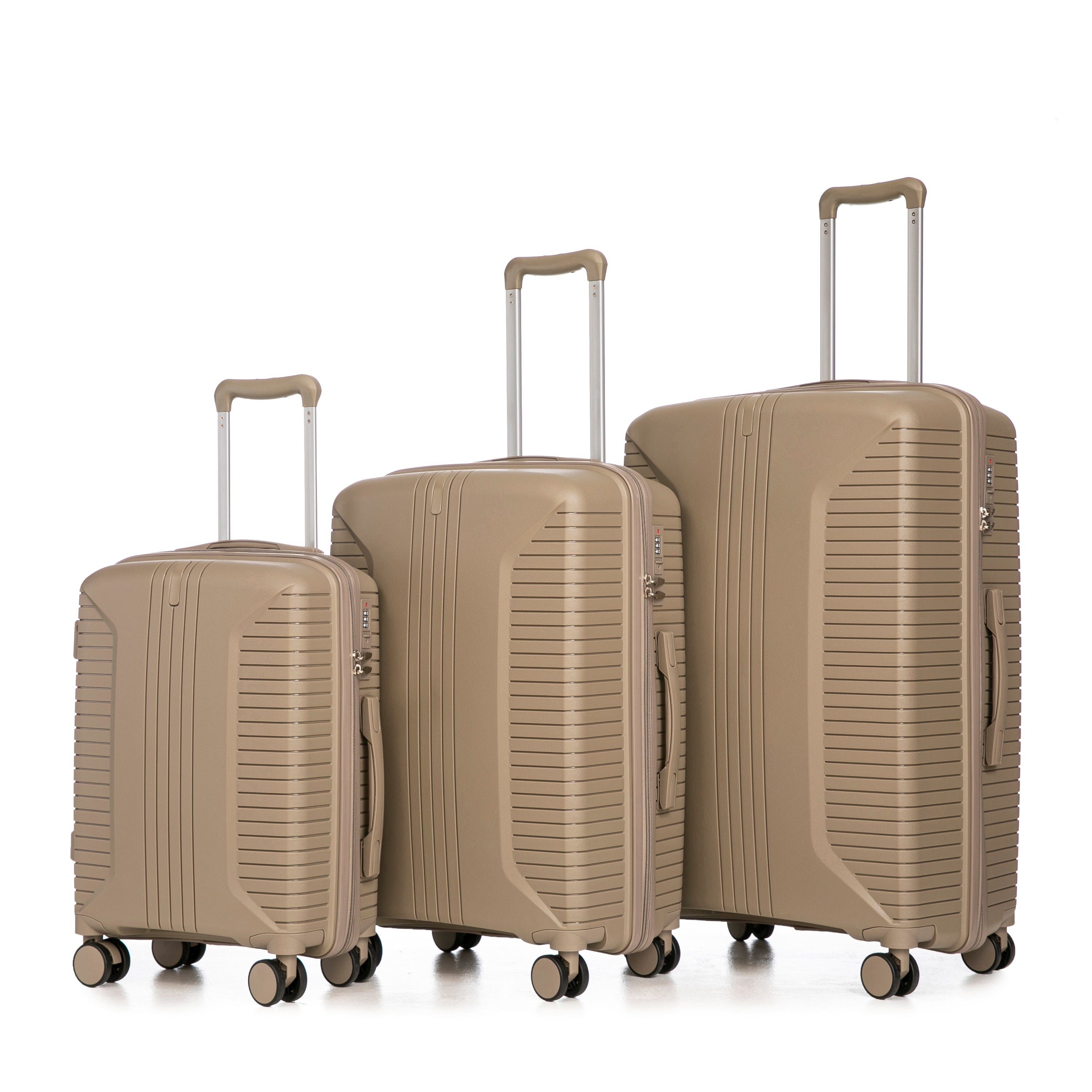 20'/24'/28' 3 pcs/set in PP Spinner Wheel Luggage, Carry on Suitcase, Matching Color, Combination Lock (Champagne) - Best Buy Furniture