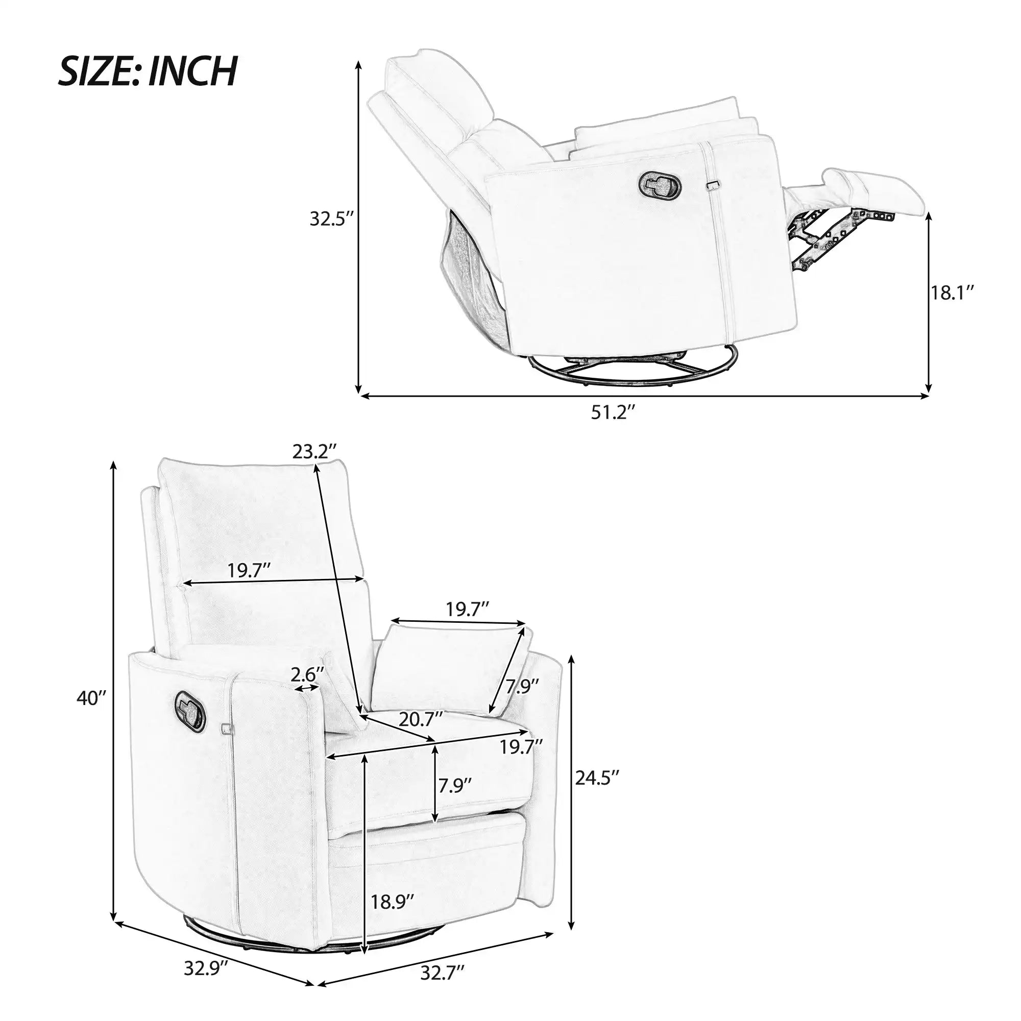 Upholstered Swivel Recliner Chair with Removable Pillows, Dark Grey - Best Buy Furniture