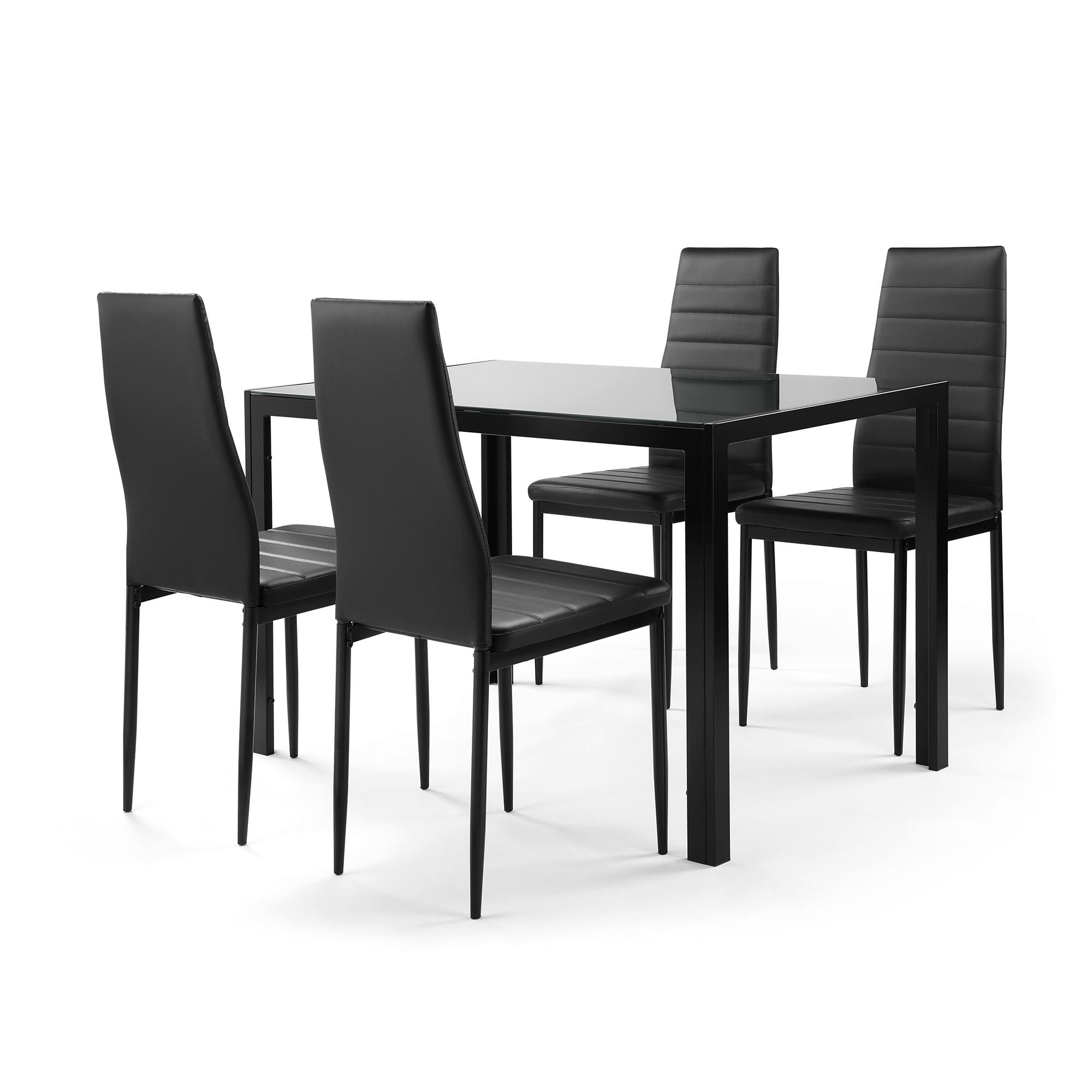 5 Pieces Dining Table Set For 4, Kitchen Room Tempered Glass Dining Table, 4 Faux Leather Chairs - Black - Best Buy Furniture