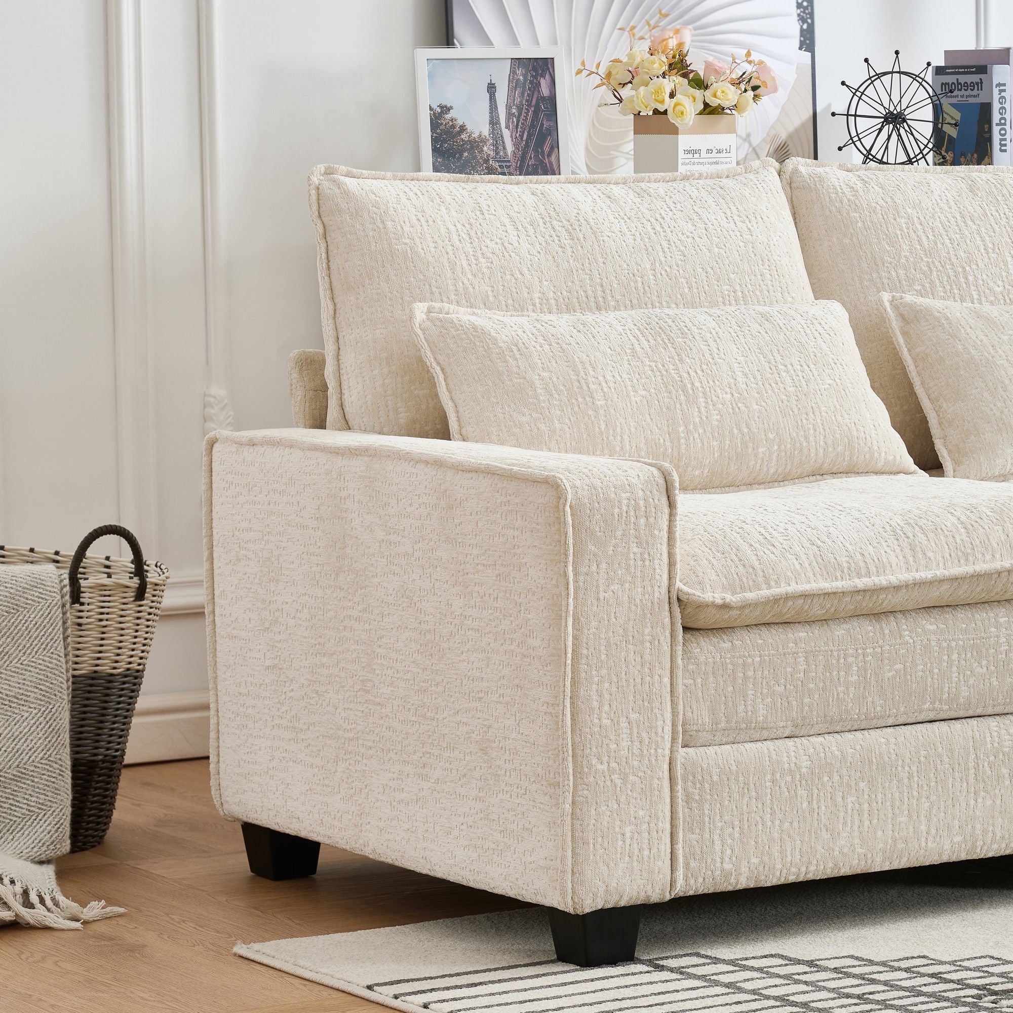 Modern Comfy Chenille L Shaped Sectional Sofa With Movable Ottoman - Best Buy Furniture