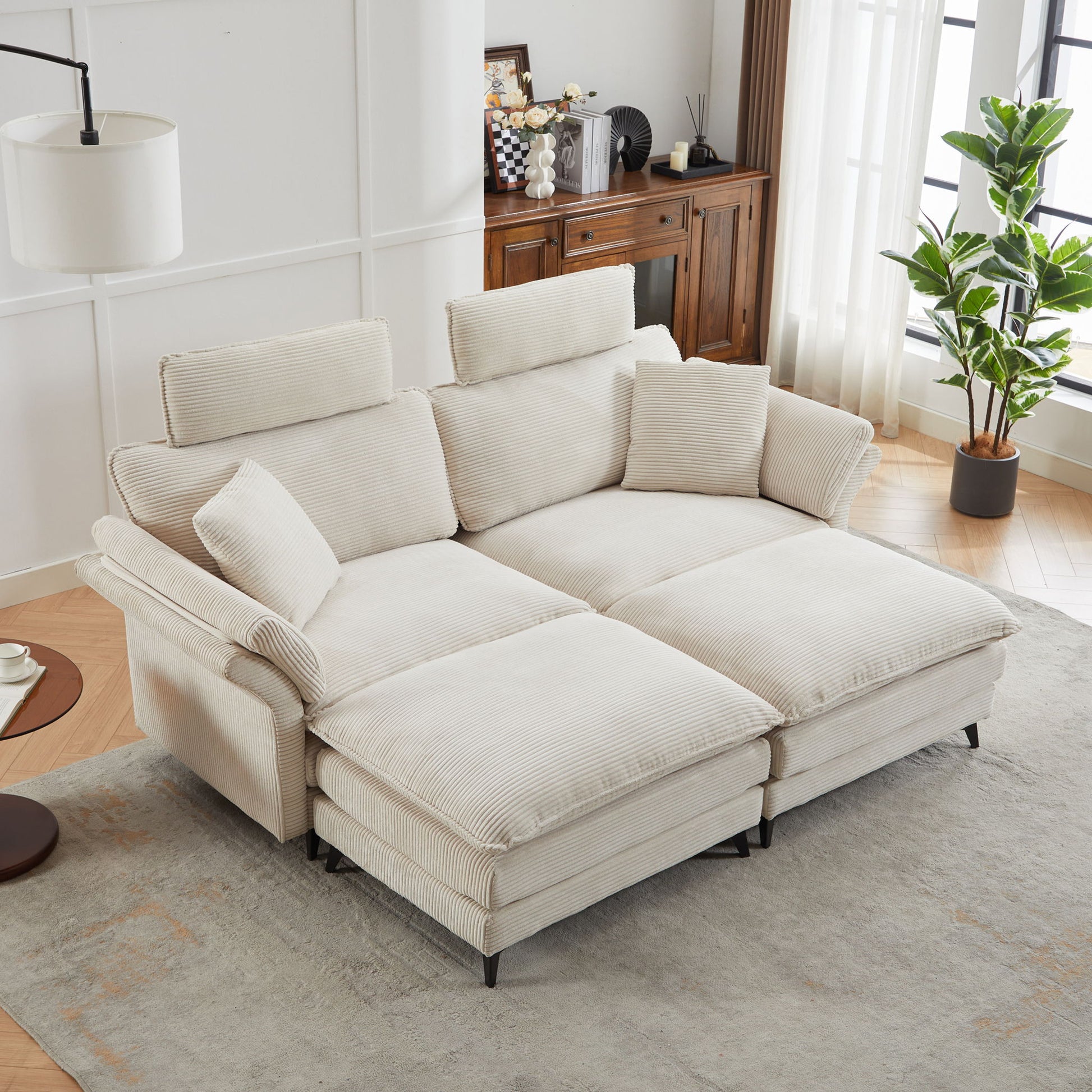 Modern Corduroy Deep Seat Sectional Sofa With Ottoman - Best Buy Furniture