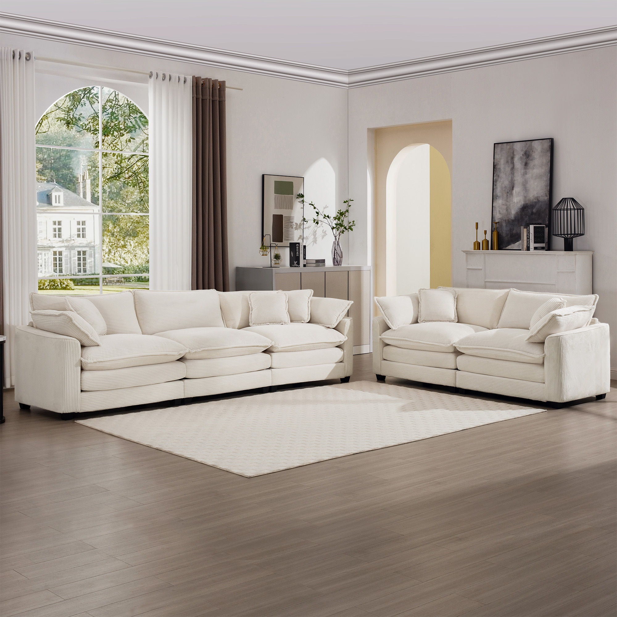 Elegant Corduroy Oversized Sectional Sofa Set With Deep Seats And Flexible Layout - Best Buy Furniture