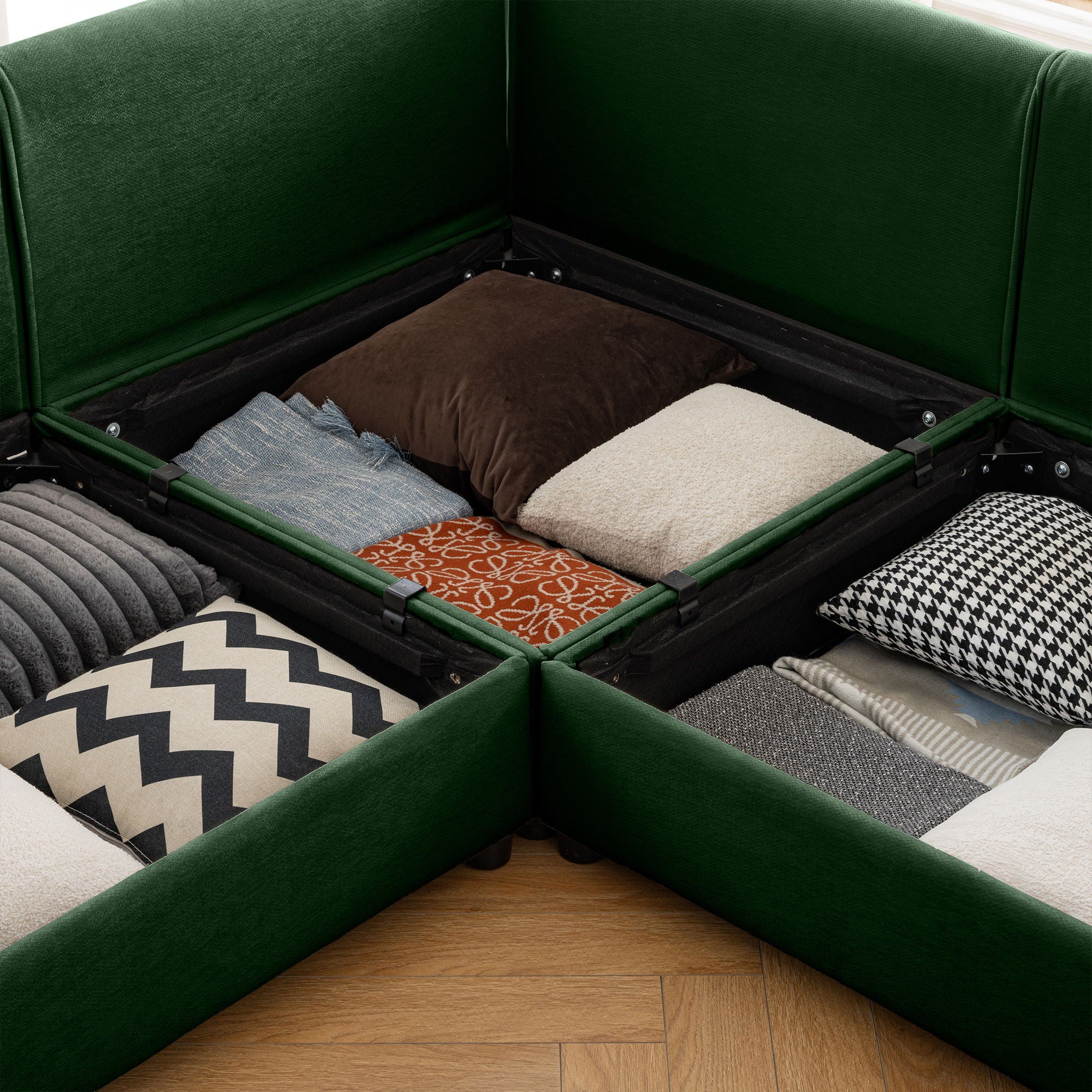 Contemporary Elegant White Chenille Sofa With Storage And Ottoman