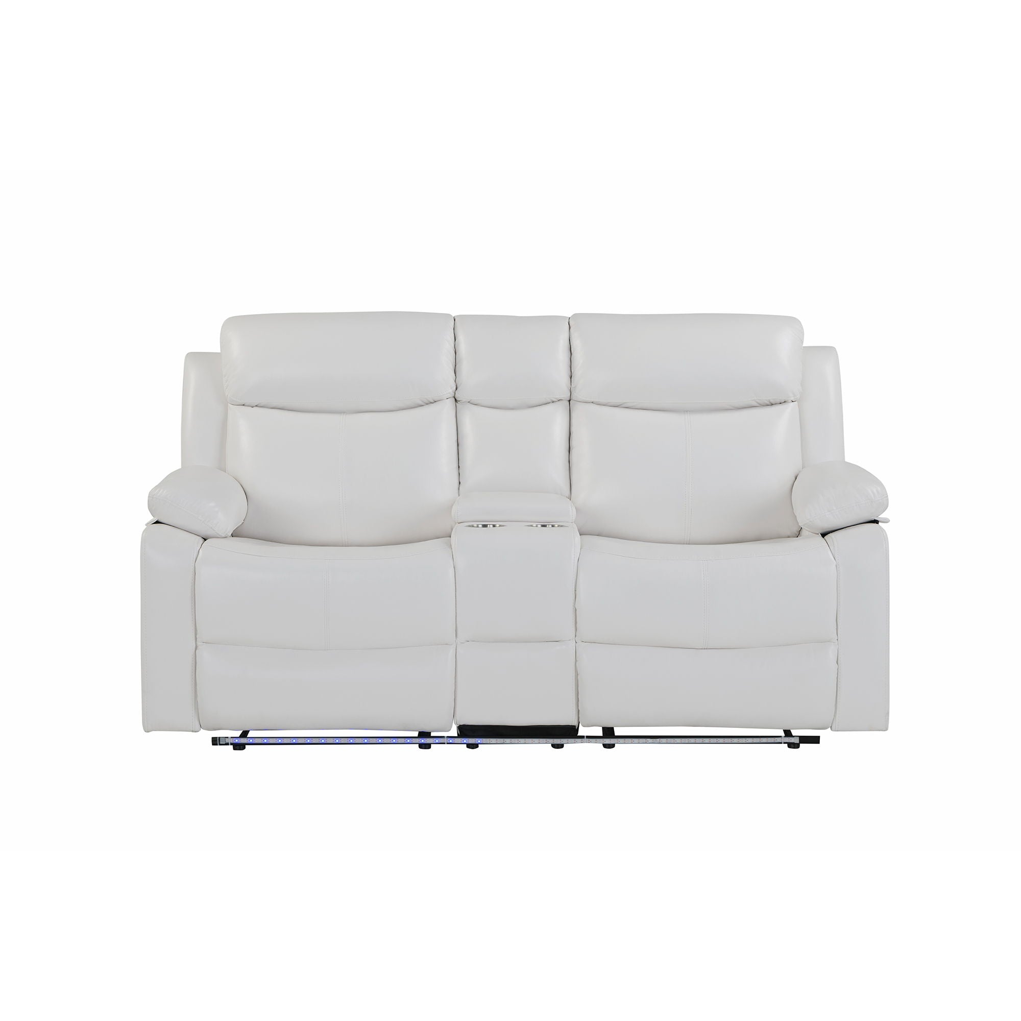 Blanche - Console Reclining Loveseat With LED Lights, Pillow Top Arms, Manual Recline, 2 Cupholders - White - Best Buy Furniture