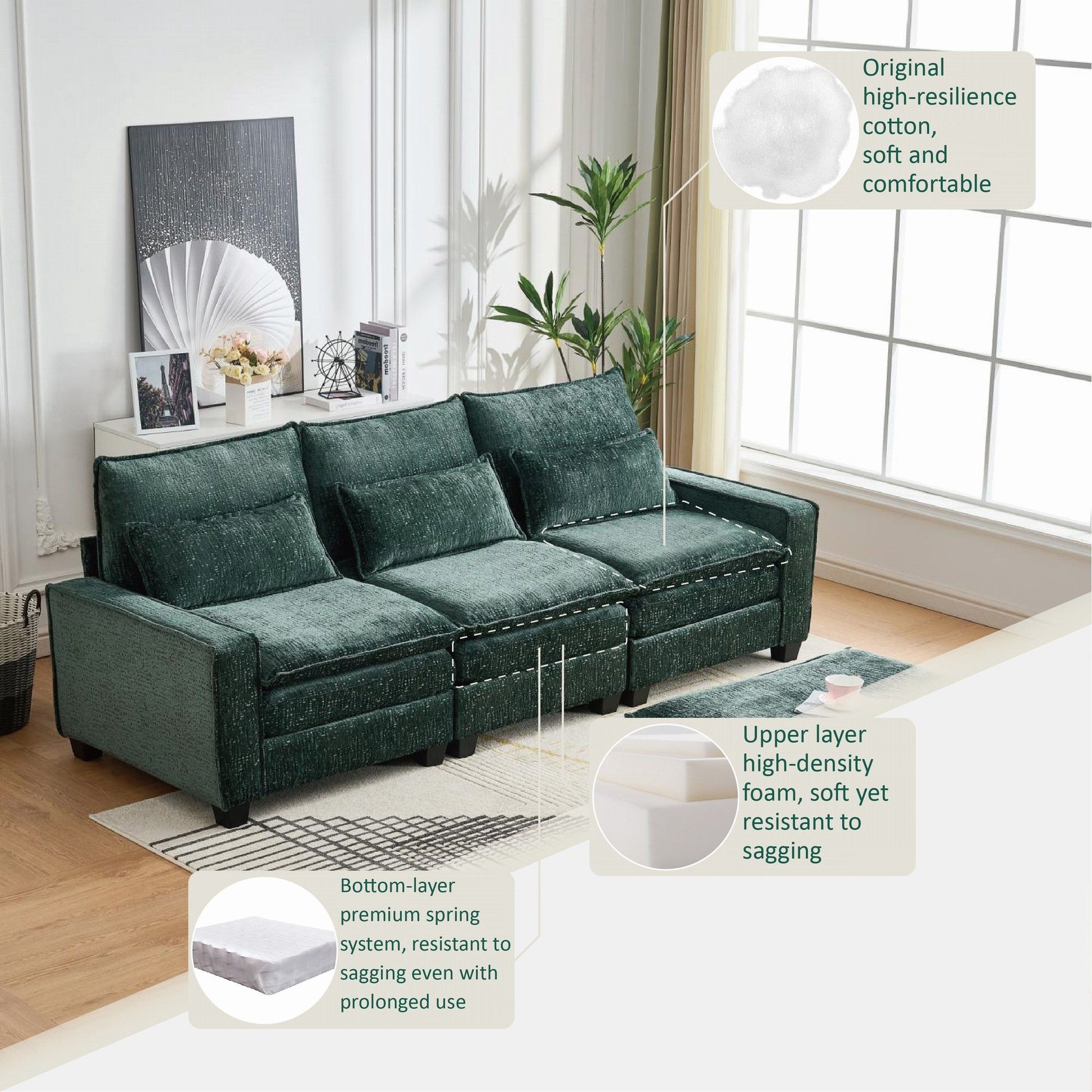 Modern Comfy Chenille L Shaped Sectional Sofa With Movable Ottoman - Best Buy Furniture