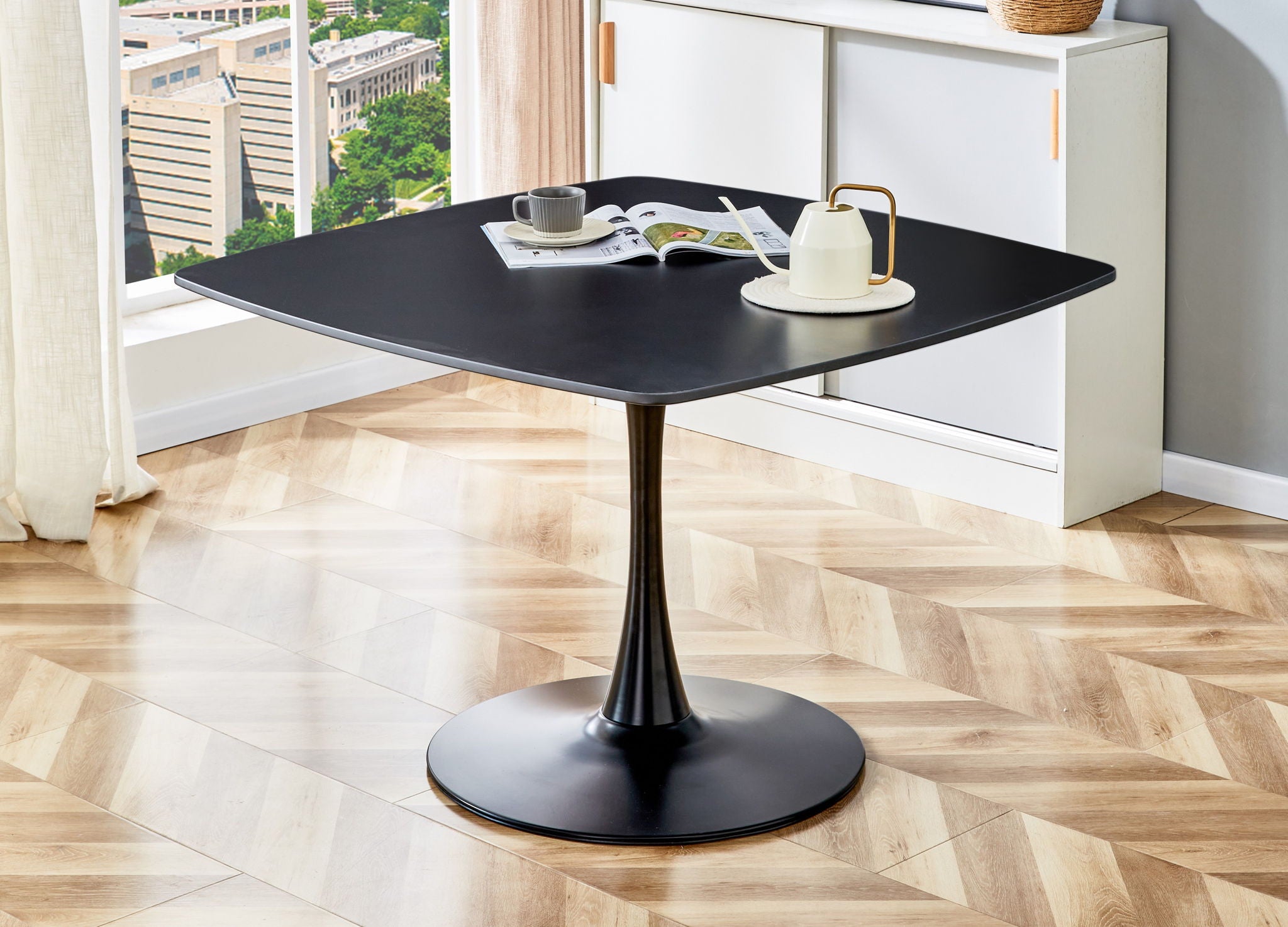 Table Mid-Century Dining Table For 4-6 People With Round MDF Table Top, Pedestal Dining Table, End Table Leisure Coffee Table - Best Buy Furniture