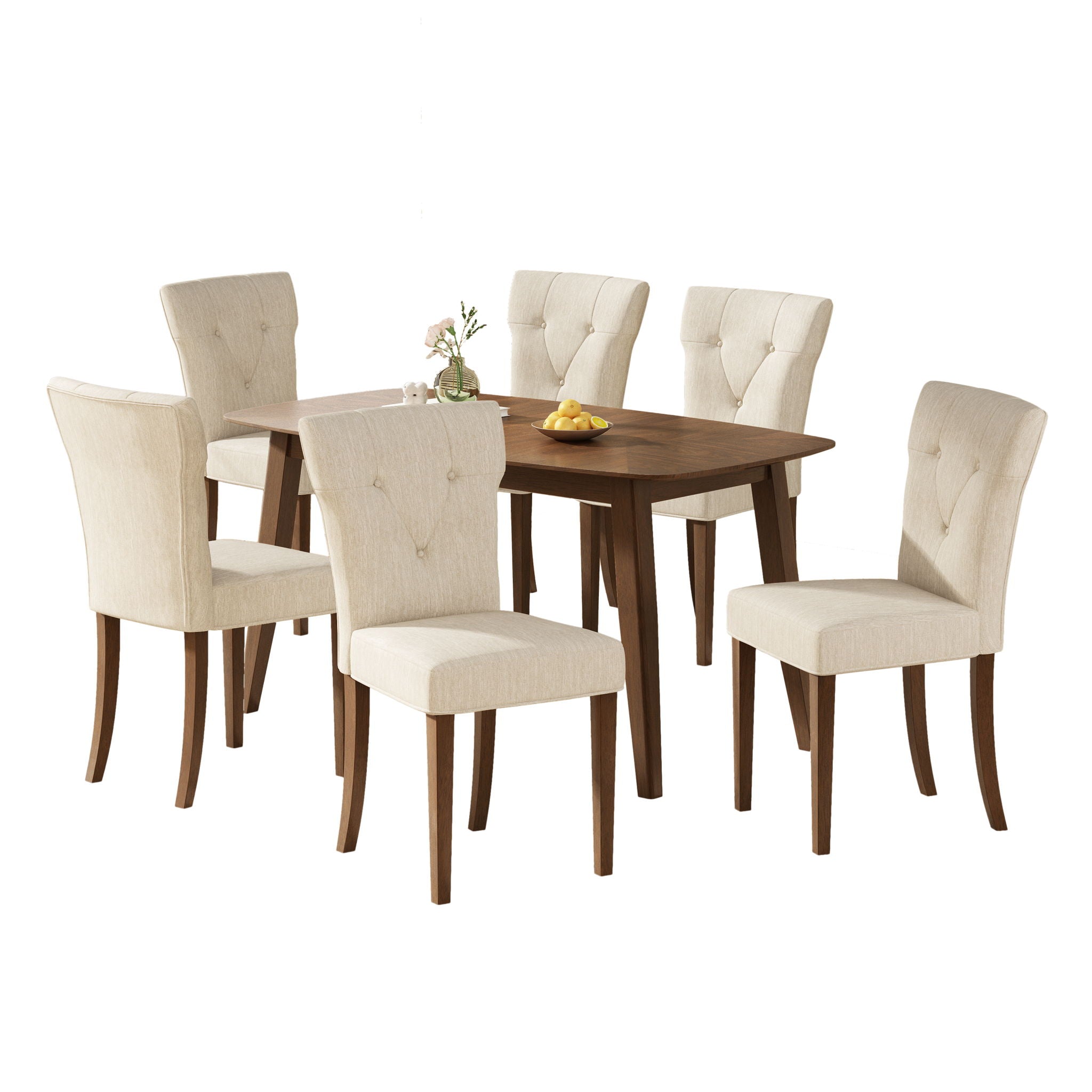 Modern Indoor Wood Dining Set With Chairs And Table, Rubber Wood, 6 Piece - Cream / Walnut - Best Buy Furniture