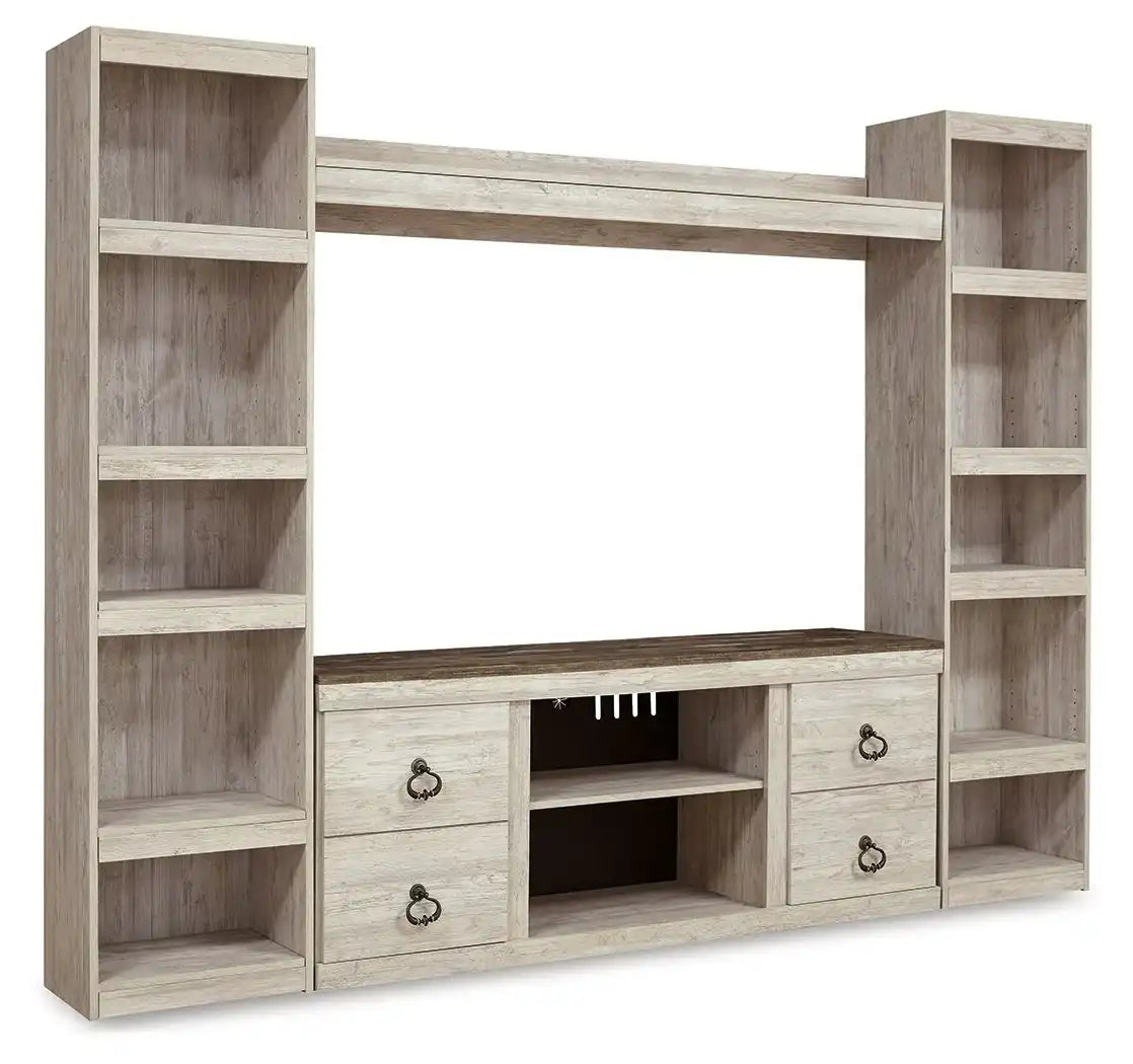 Willowton - 4-Piece Entertainment Center - Whitewash - Best Buy Furniture