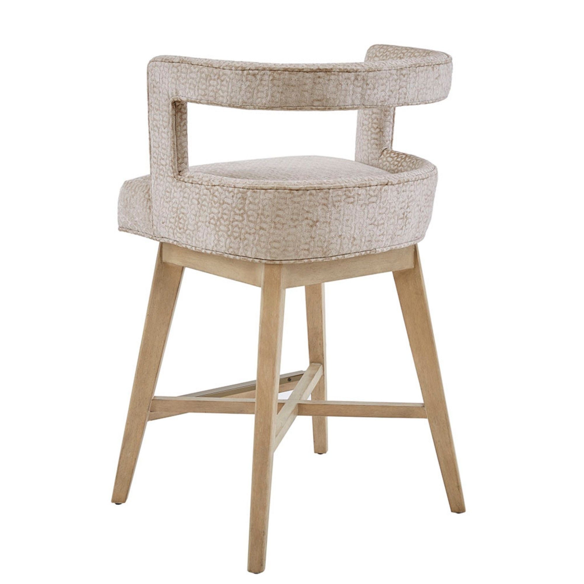 Contemporary Design Swivel Counter Stool With Low Back Support Polyester And Solid Wood - Cream - Best Buy Furniture