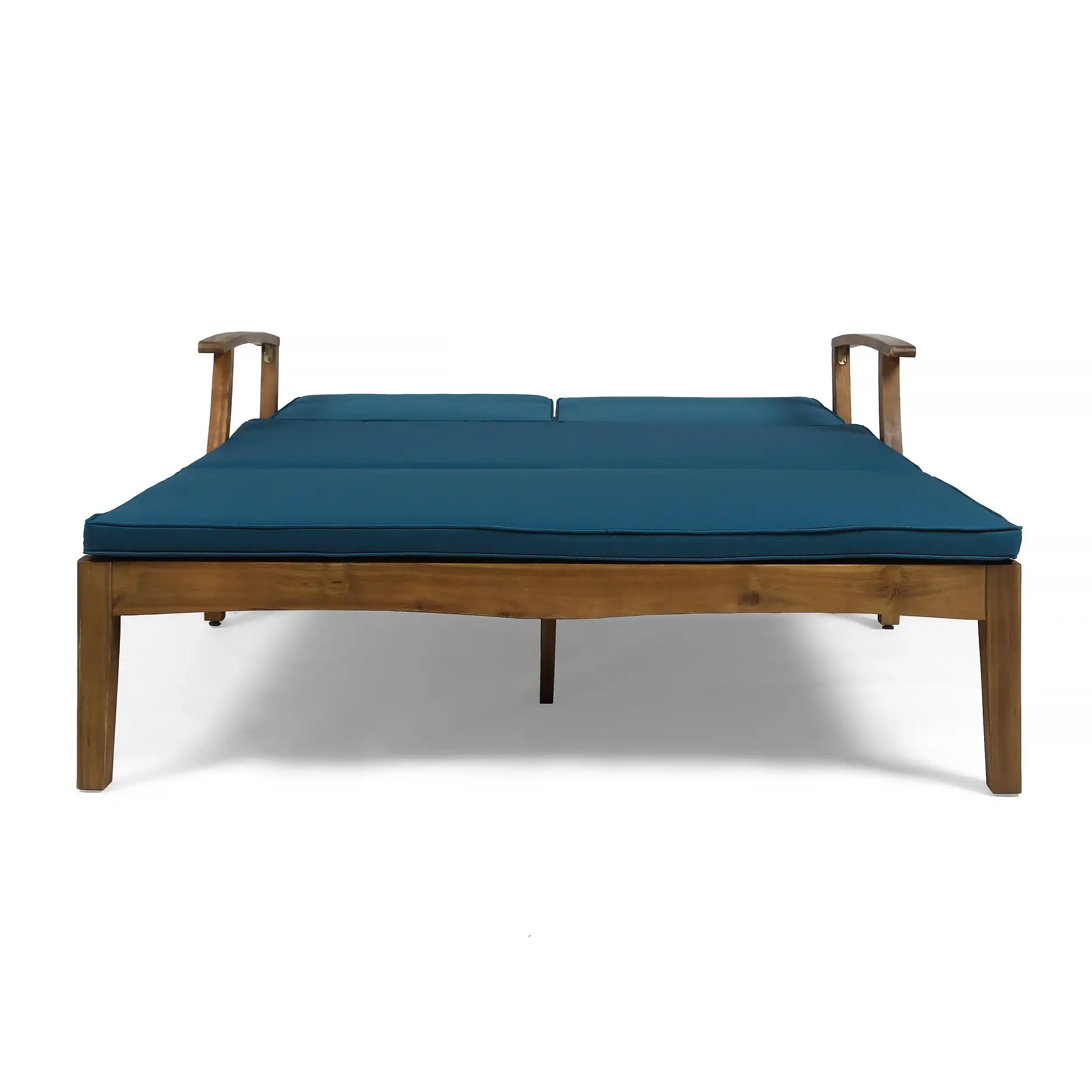 Etherealize Outdoor Adjustable Double Chaise Lounge with Water-Resistant Cushions, Teak and Blue - Best Buy Furniture