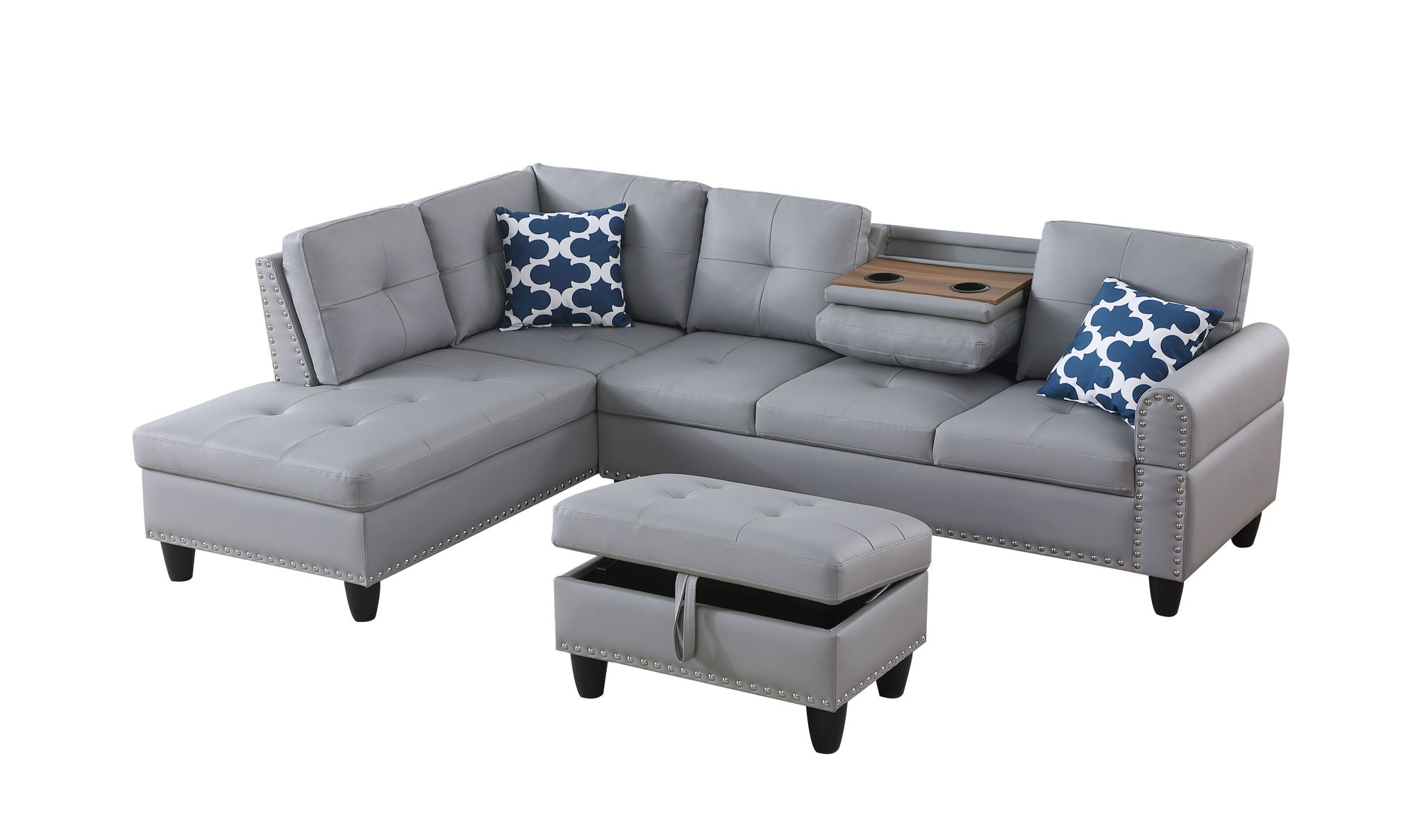 Irine - Faux Leather Sectional Sofa With Ottoman - Gray - Best Buy Furniture