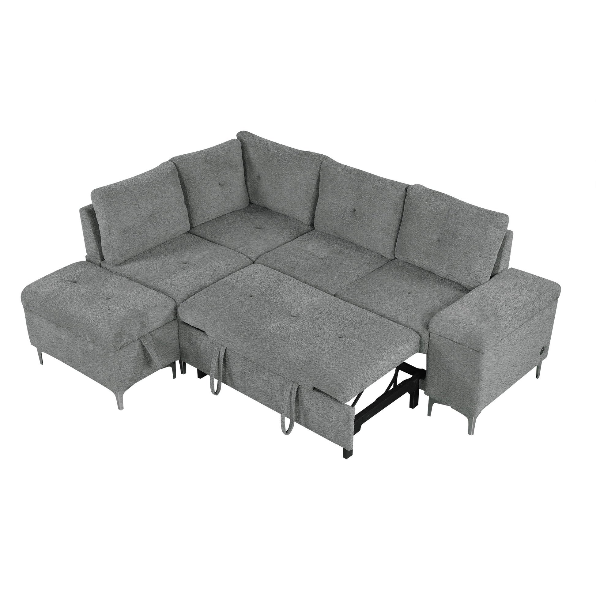 Versatile L Shaped Sofa Bed With Storage, Cup Holders, USB Ports Chenille - Best Buy Furniture