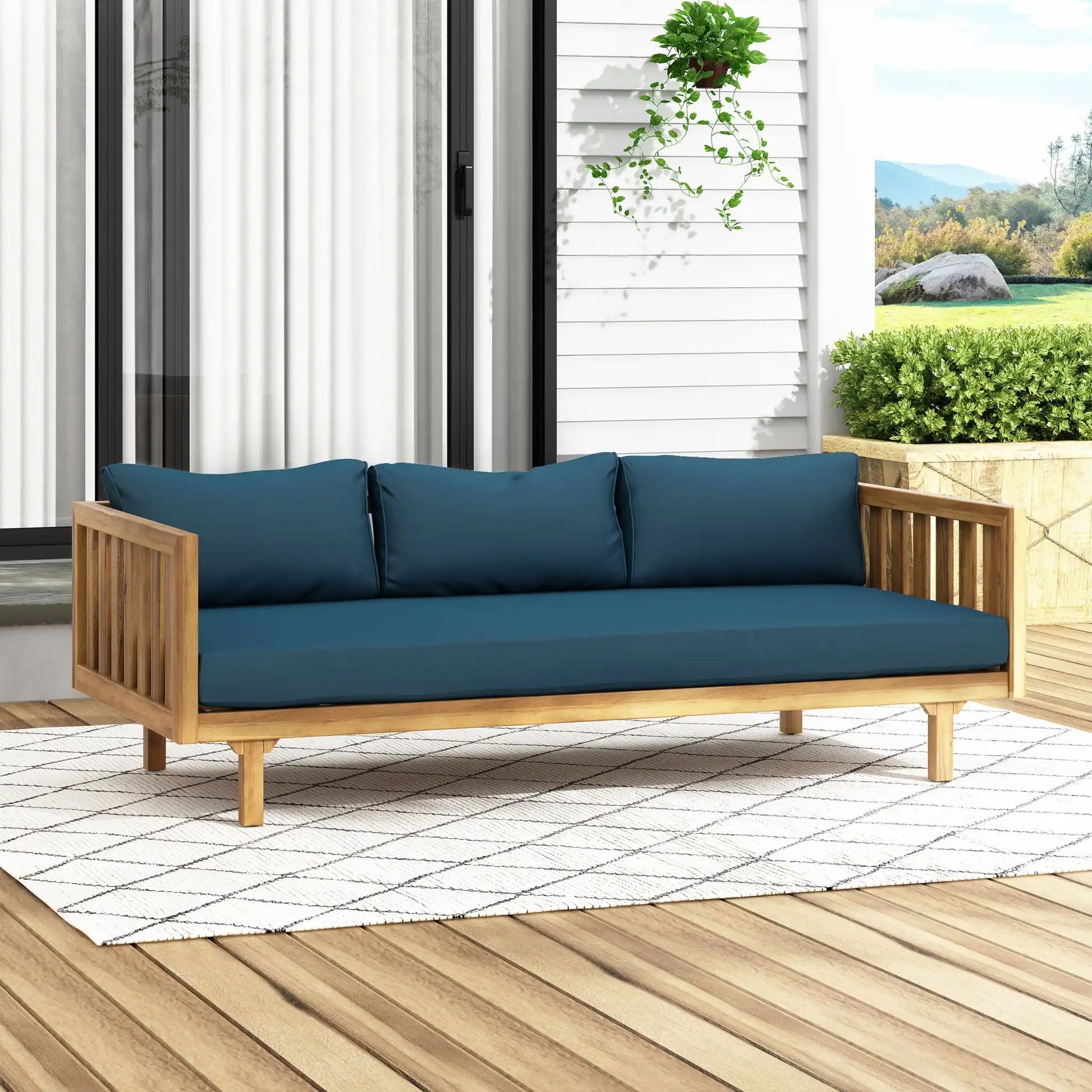 Claremont - 3 Seater Daybed Teak Acacia Wood Water Resistant Cushions - Best Buy Furniture