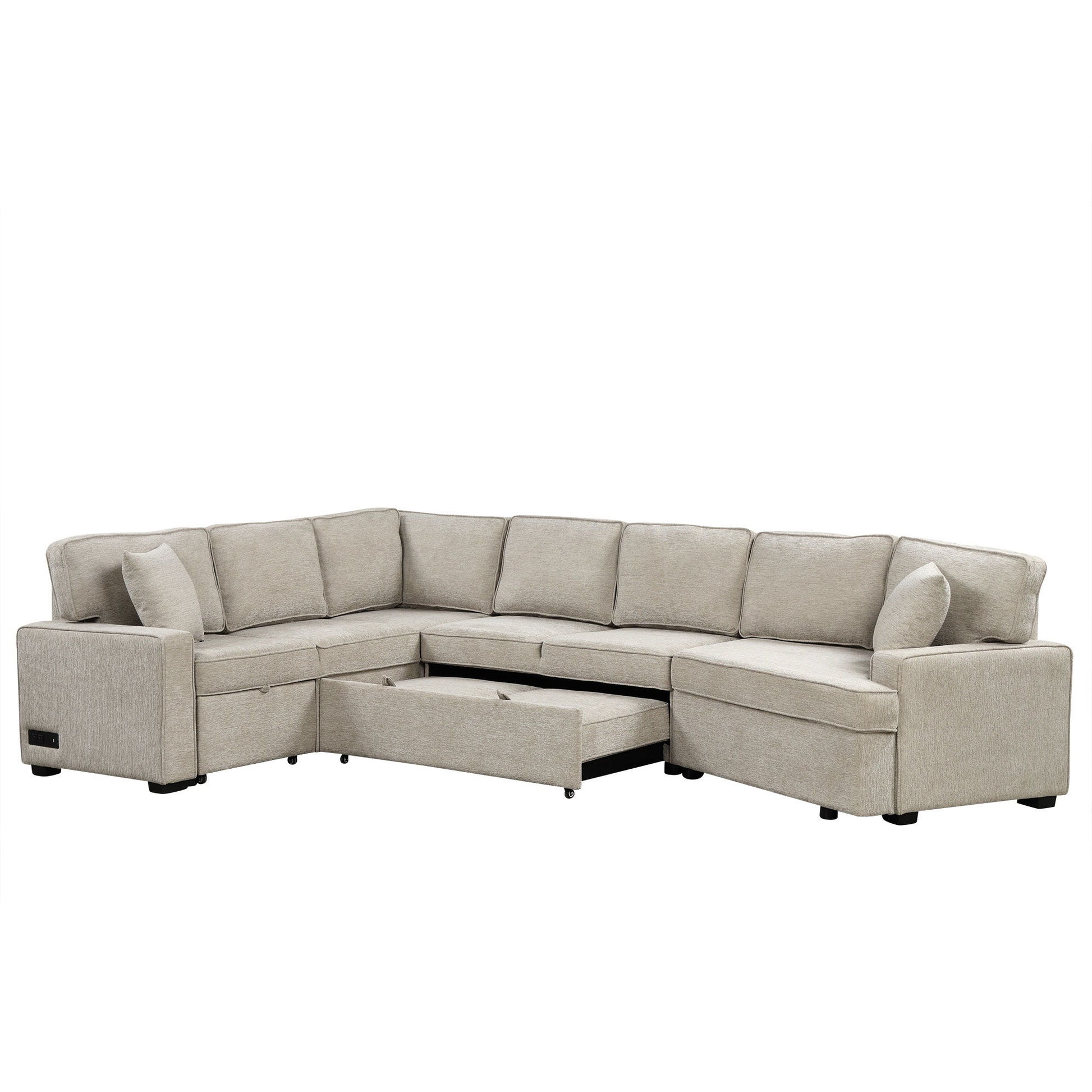 L-Shaped Sofa Sectional Sofa Couch Pull-Out Sofa Bed With Charging Devices And Cup Holders For Living Room - Best Buy Furniture