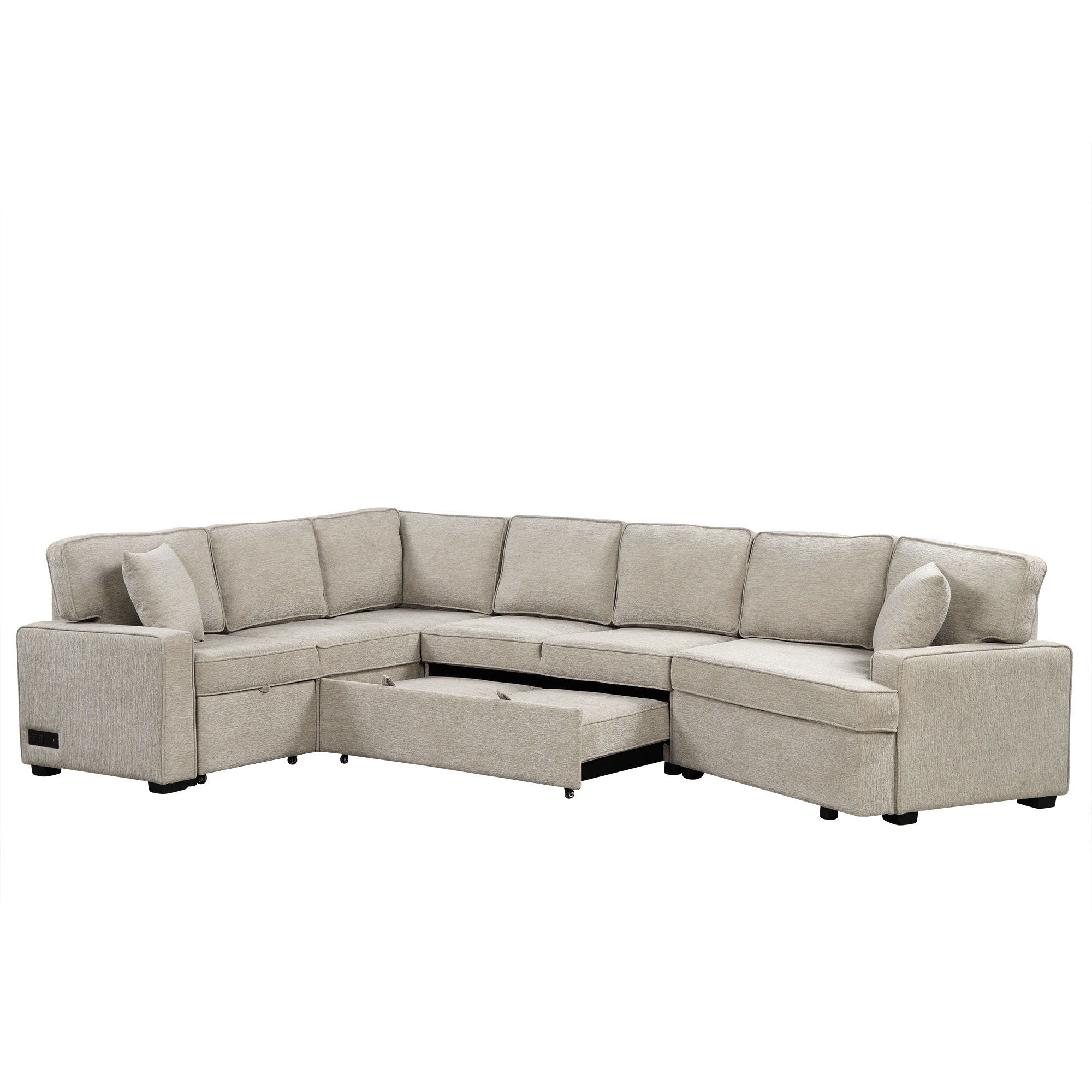 L-Shaped Sofa Sectional Sofa Couch Pull-Out Sofa Bed With Charging Devices And Cup Holders For Living Room - Best Buy Furniture