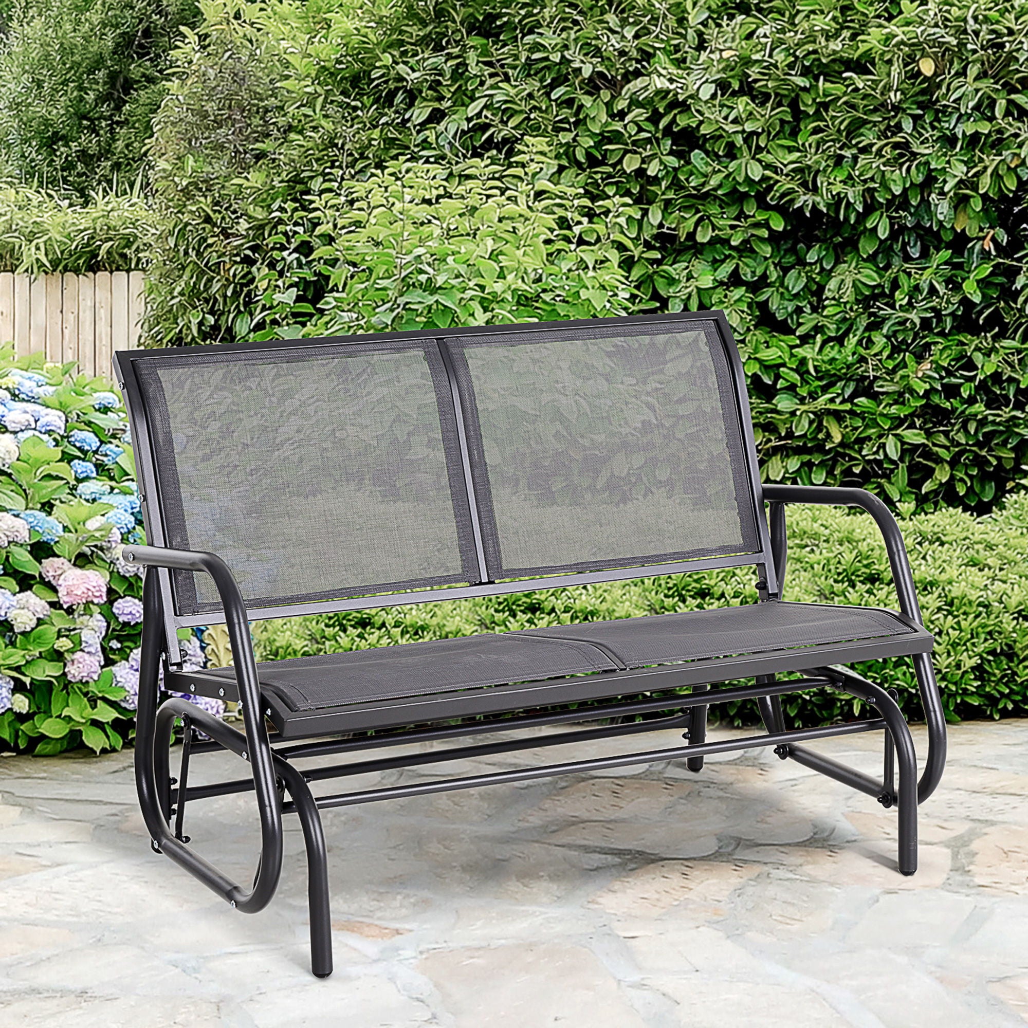 Outsunny - 2 Person Outdoor Glider Bench, Patio Double Swing Rocking Chair Loveseat With Powder Coated Steel Frame For Backyard Garden Porch - Gray - Best Buy Furniture