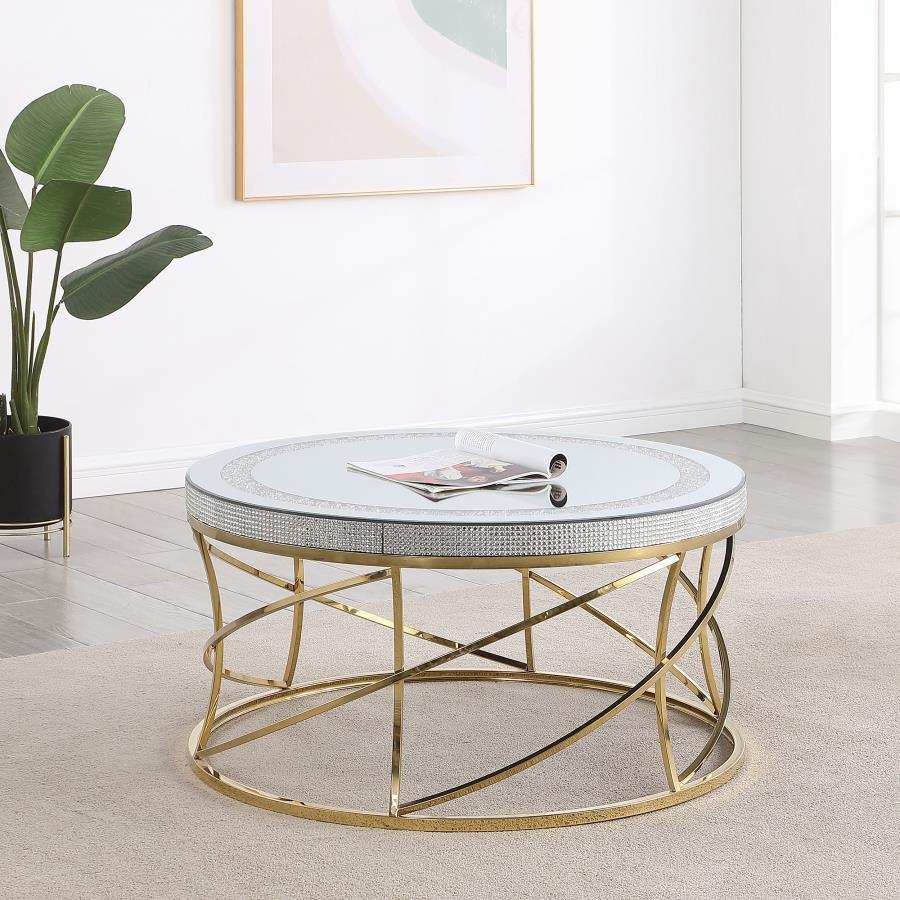 Elise - Round Mirror Top Stainless Steel Coffee Table - Gold - Best Buy Furniture