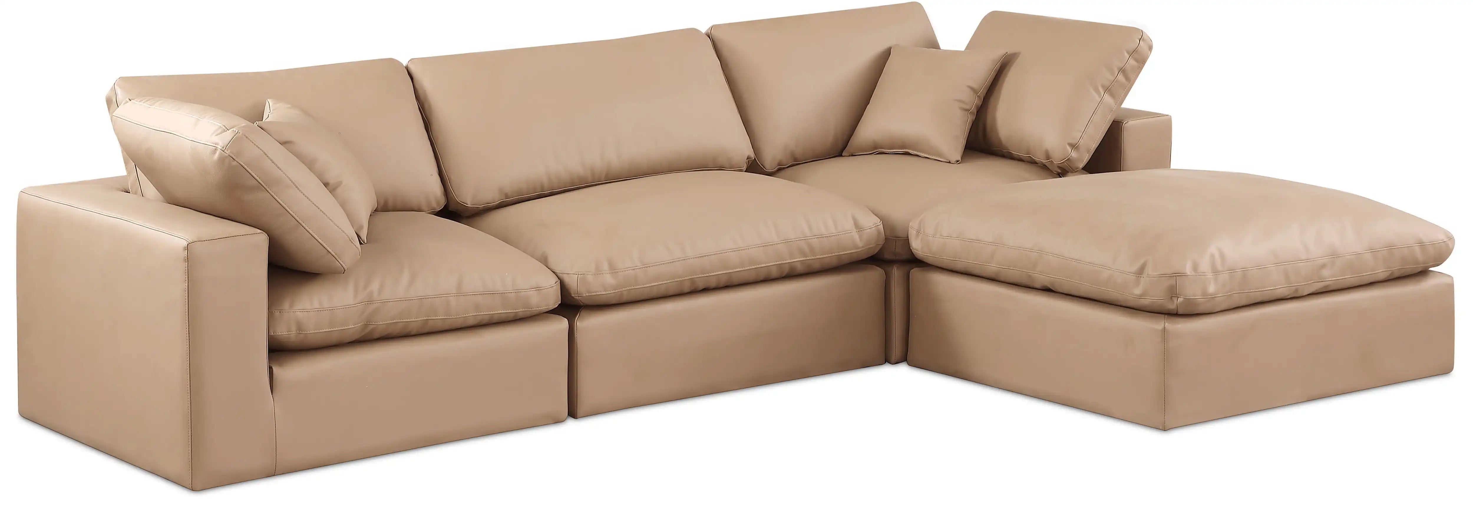 Comfy - 4 Piece Faux Leather Modular Sectional With Chaise - Tan - Best Buy Furniture