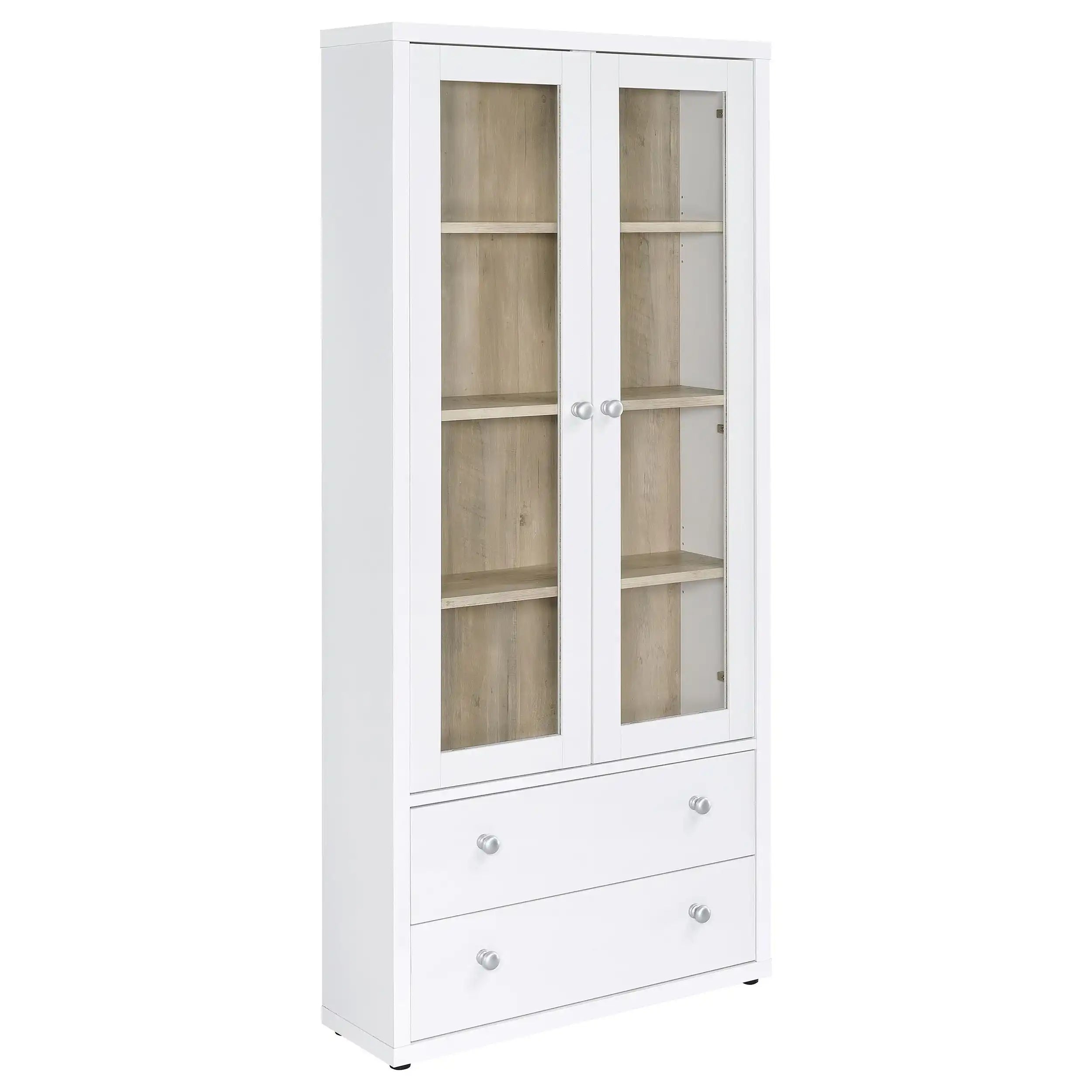 Hawthorne - 4-Shelf Glass Door Tall Cabinet With Drawers - Best Buy Furniture