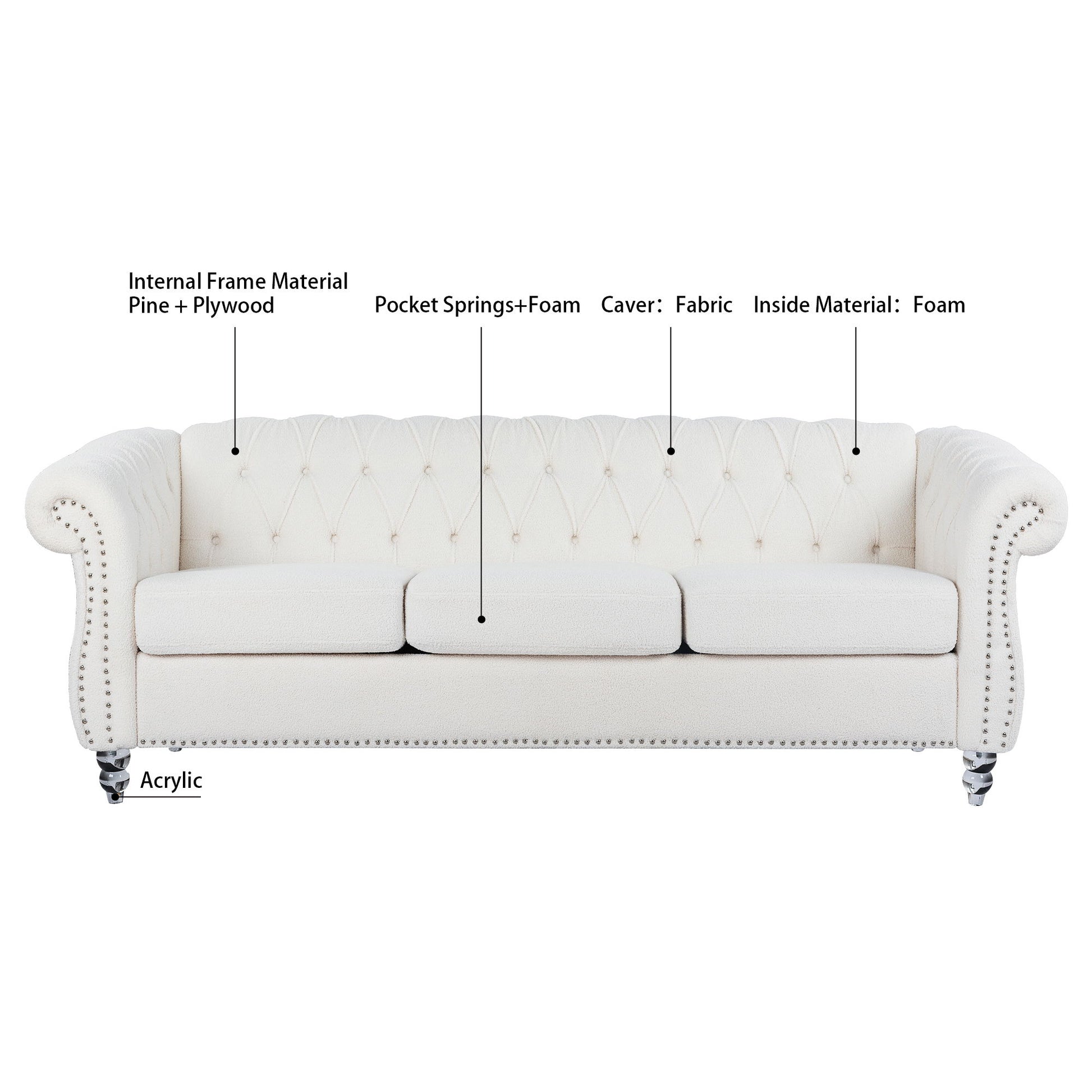 Rolled Arm Chesterfield 3 Seater Sofa - Best Buy Furniture