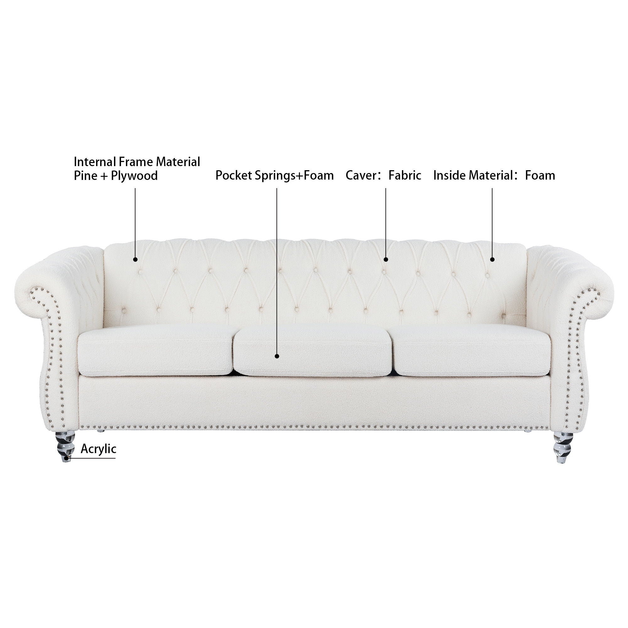 Rolled Arm Chesterfield 3 Seater Sofa - Best Buy Furniture