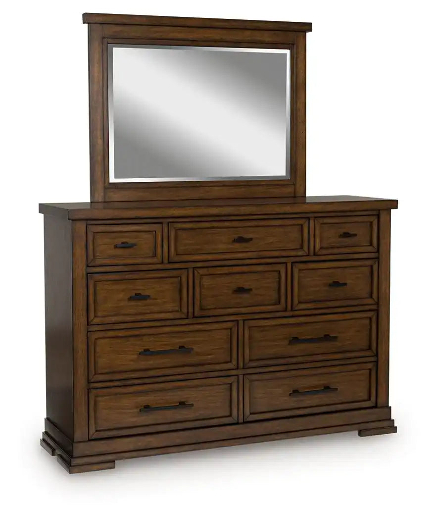 Taffenbrook - Dresser And Mirror - Medium Brown - Best Buy Furniture