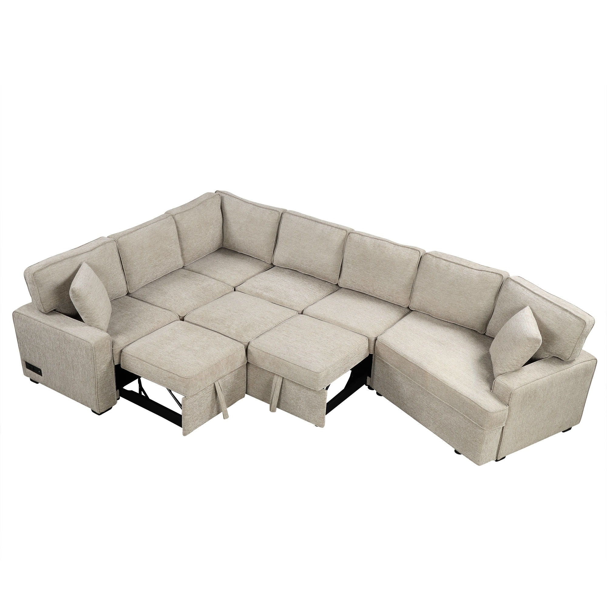 L-Shaped Sofa Sectional Sofa Couch Pull-Out Sofa Bed With Charging Devices And Cup Holders For Living Room - Best Buy Furniture