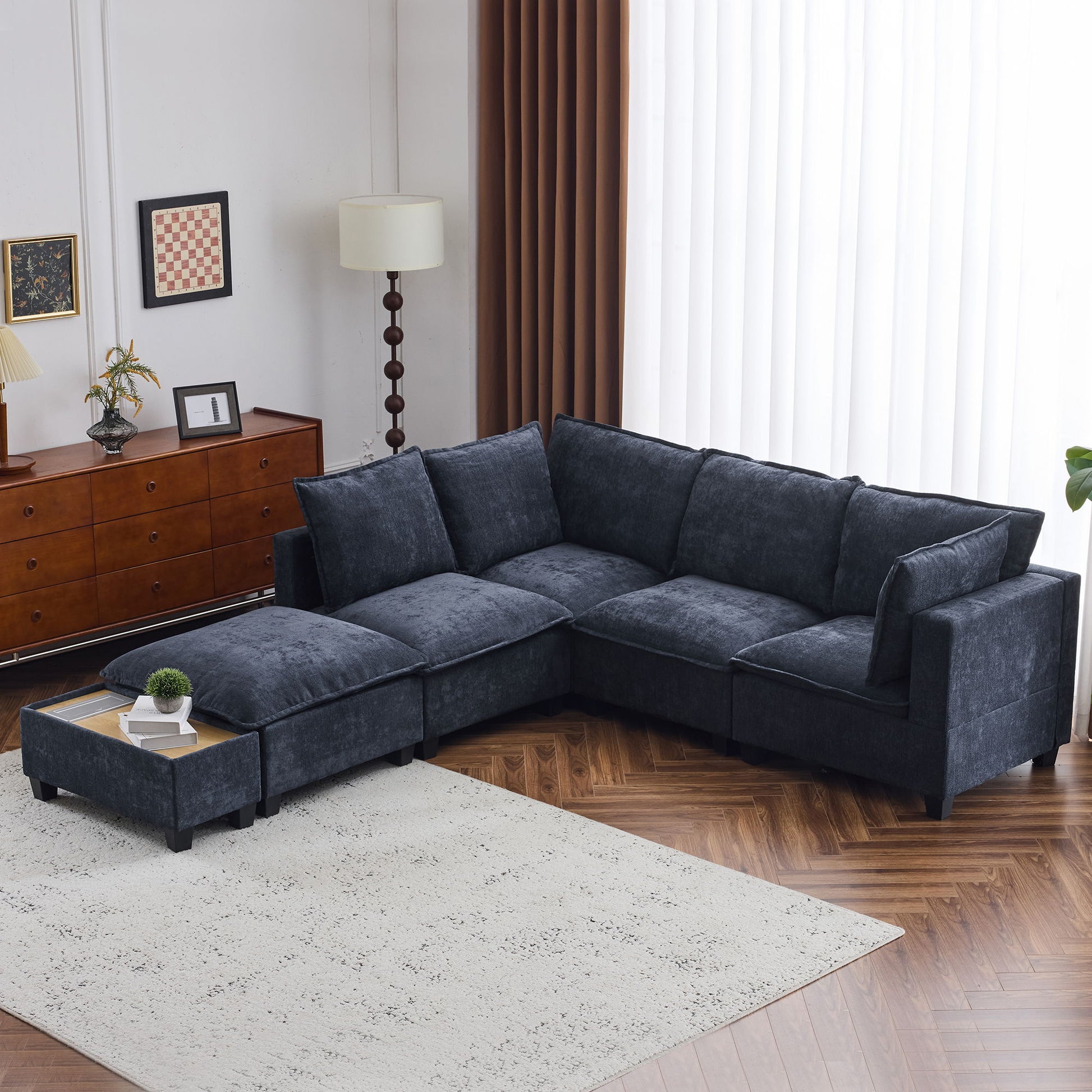 U-Shaped Sectional Modular Sofa With A Movable Ottoman, A Coffee Table With Hidden Charging Devices For Living Room - Best Buy Furniture