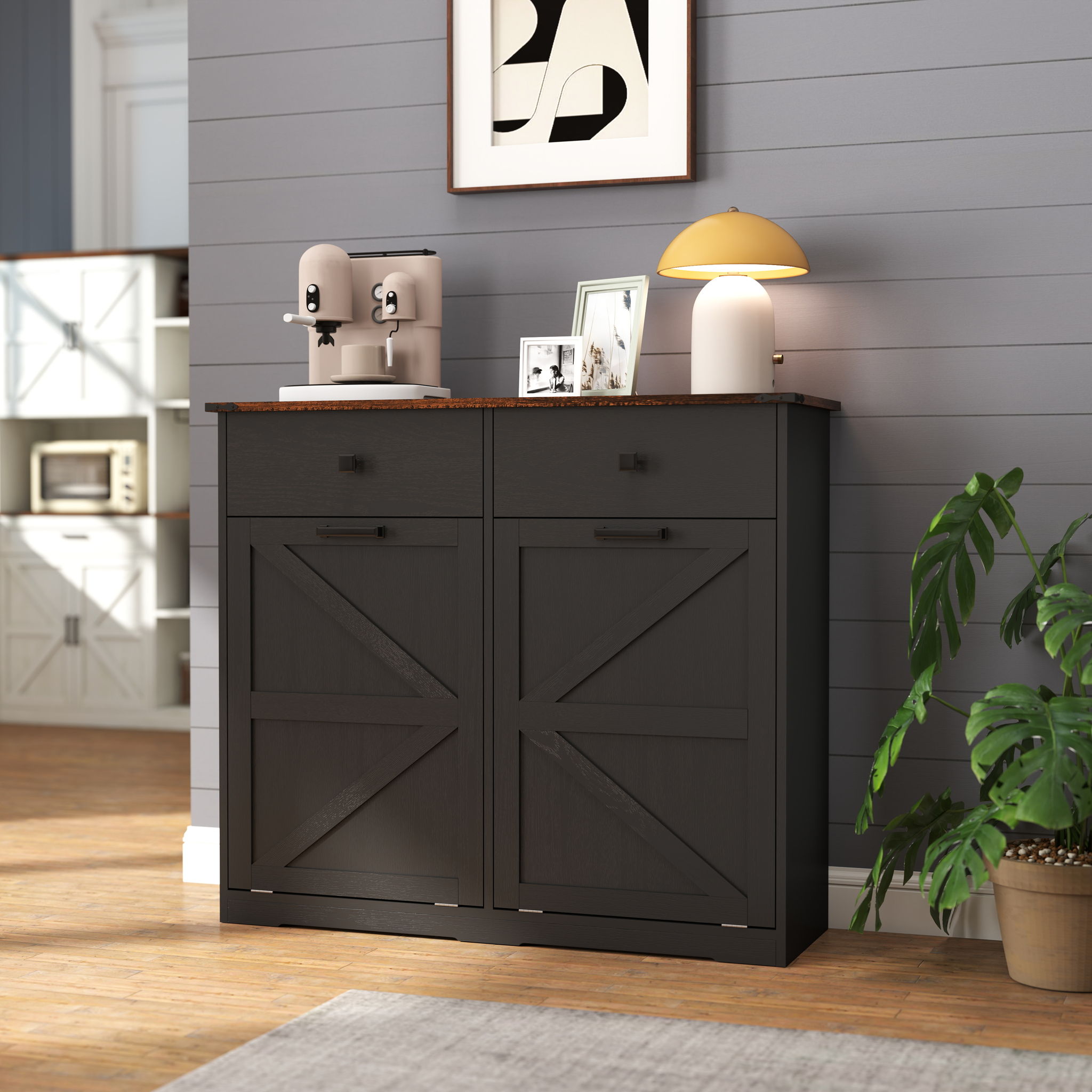 Double Tilt Out Trash Cabinet With Hideaway Drawer And Barn Door Style - Best Buy Furniture